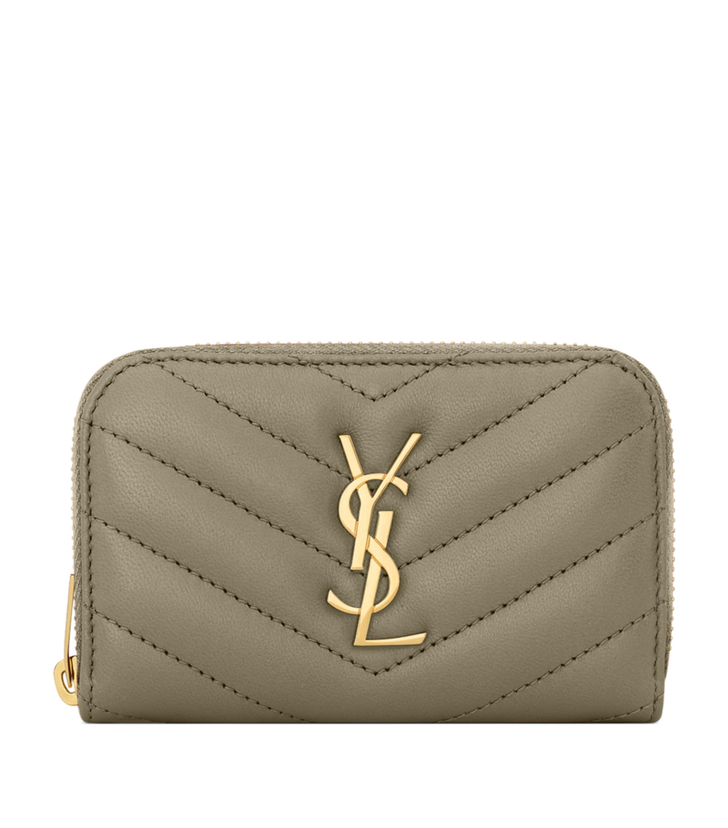 Saint Laurent Leather Monogram Matelassé Cassandre Wallet In Green