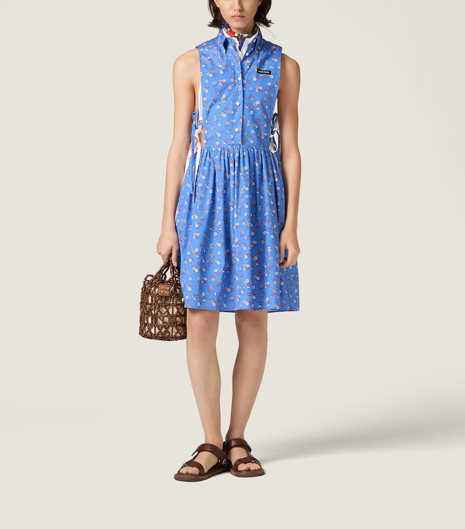 Miu Miu Womens Cotton Poplin Floral Mini Dress Light Blue Image 2