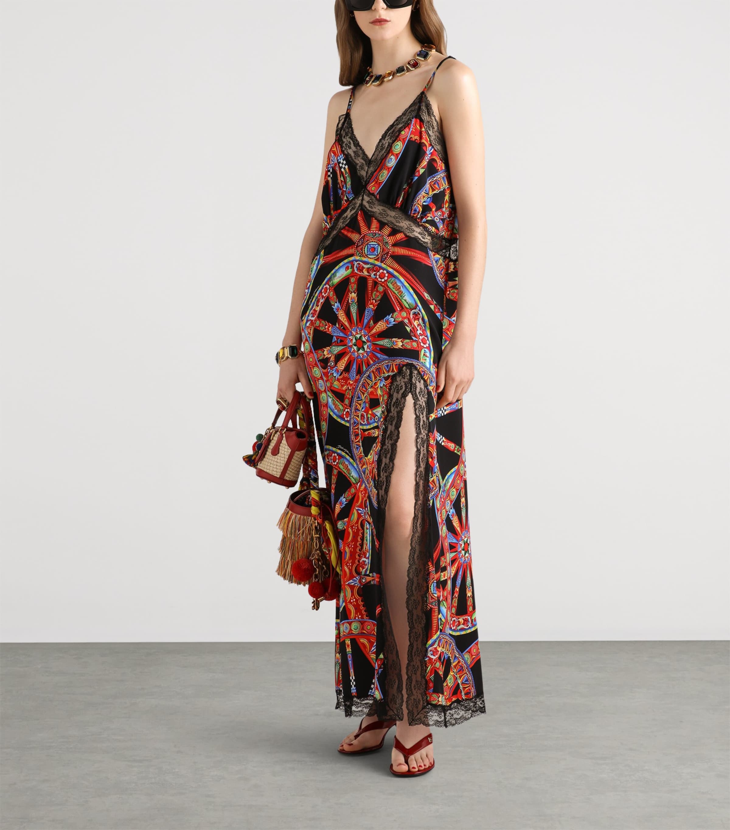 Dolce&Gabbana Womens Silk-Blend Carretto Print Maxi Dress Ruote Carretto Image 2