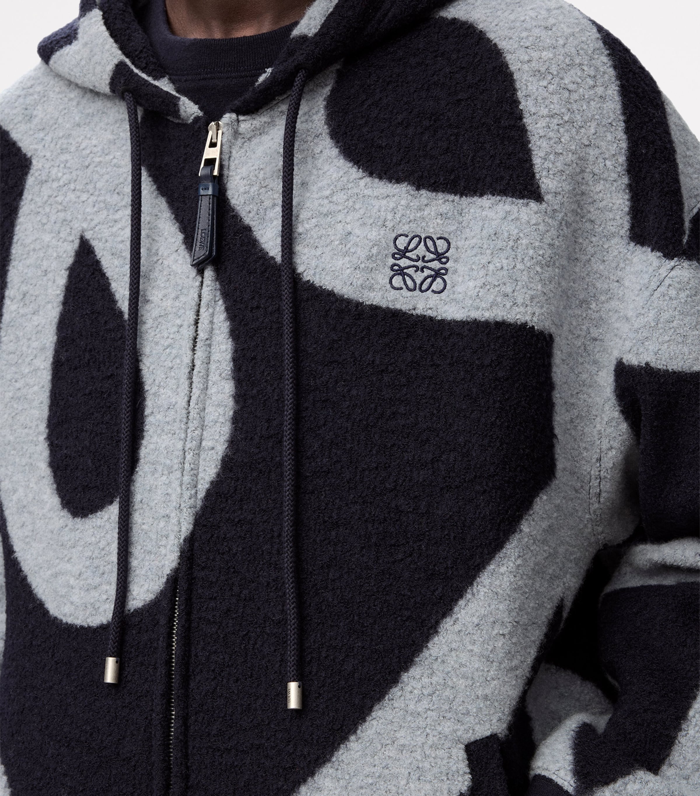 LOEWE Mens Wool-Cotton Anagram Zip-Up Hoodie Navy/grey Image 5