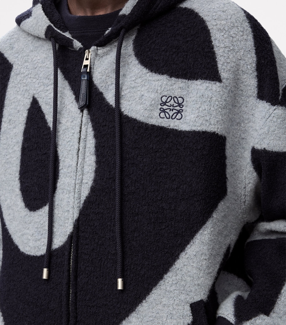 LOEWE Mens Wool-Cotton Anagram Zip-Up Hoodie Navy/grey Image 5