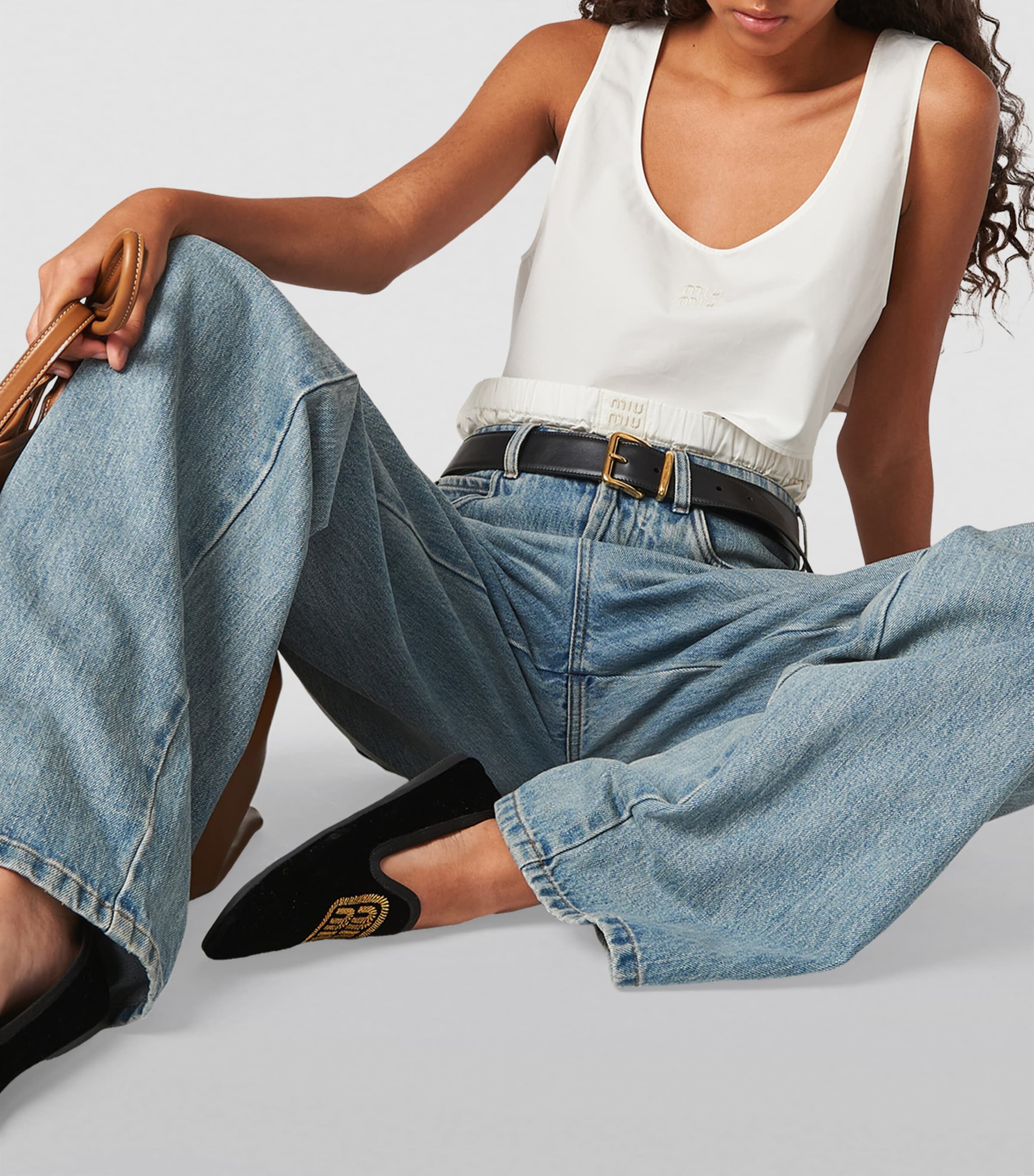 Miu Miu Turquoise Straight-Leg Jeans | Harrods UK