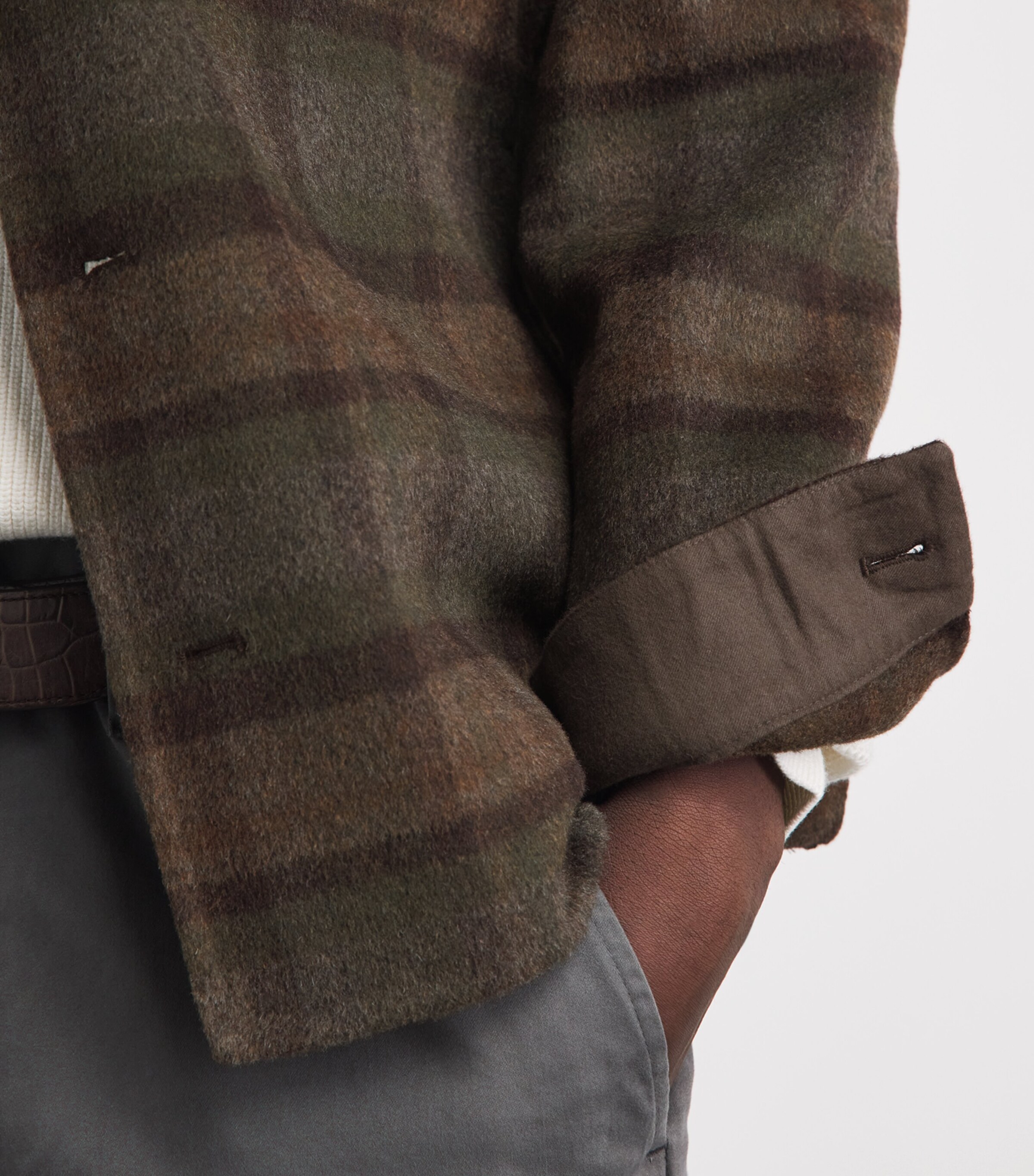 Vince Mens Wool-Blend Plaid Check Overshirt Night Leaf Combo Image 3