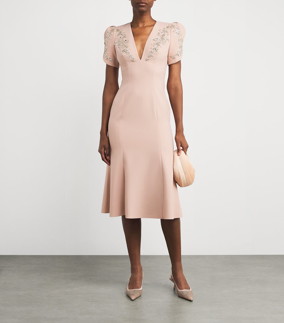 Crepe Embellished Rose Bud Midi Dress 2116 POWDER S G BDNG Image 2