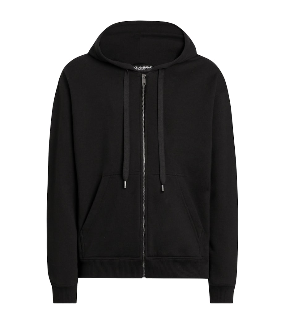 Dolce&Gabbana Mens Cotton Appliqué Hoodie Blac Image 1