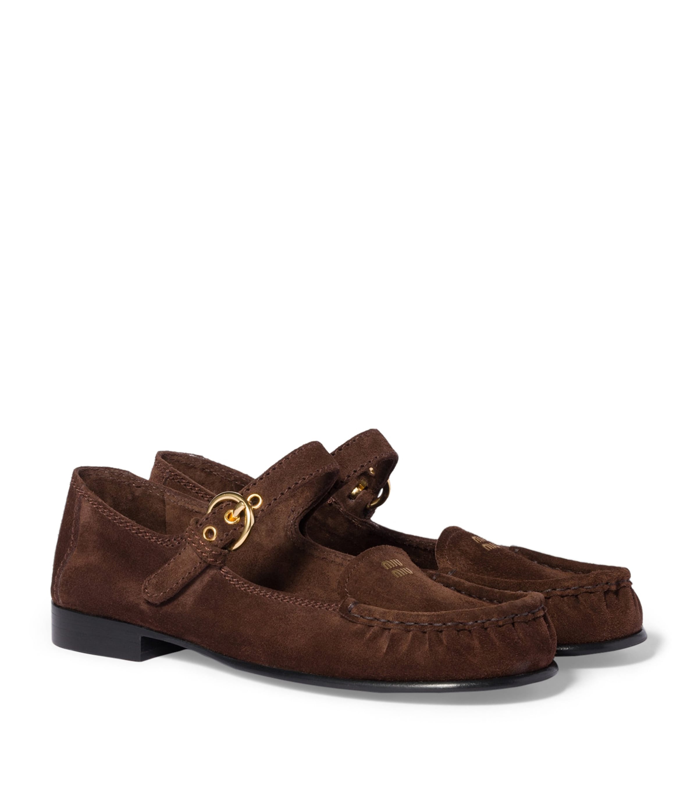 Miu Miu Suede Buckled Loafers Brown Image 1