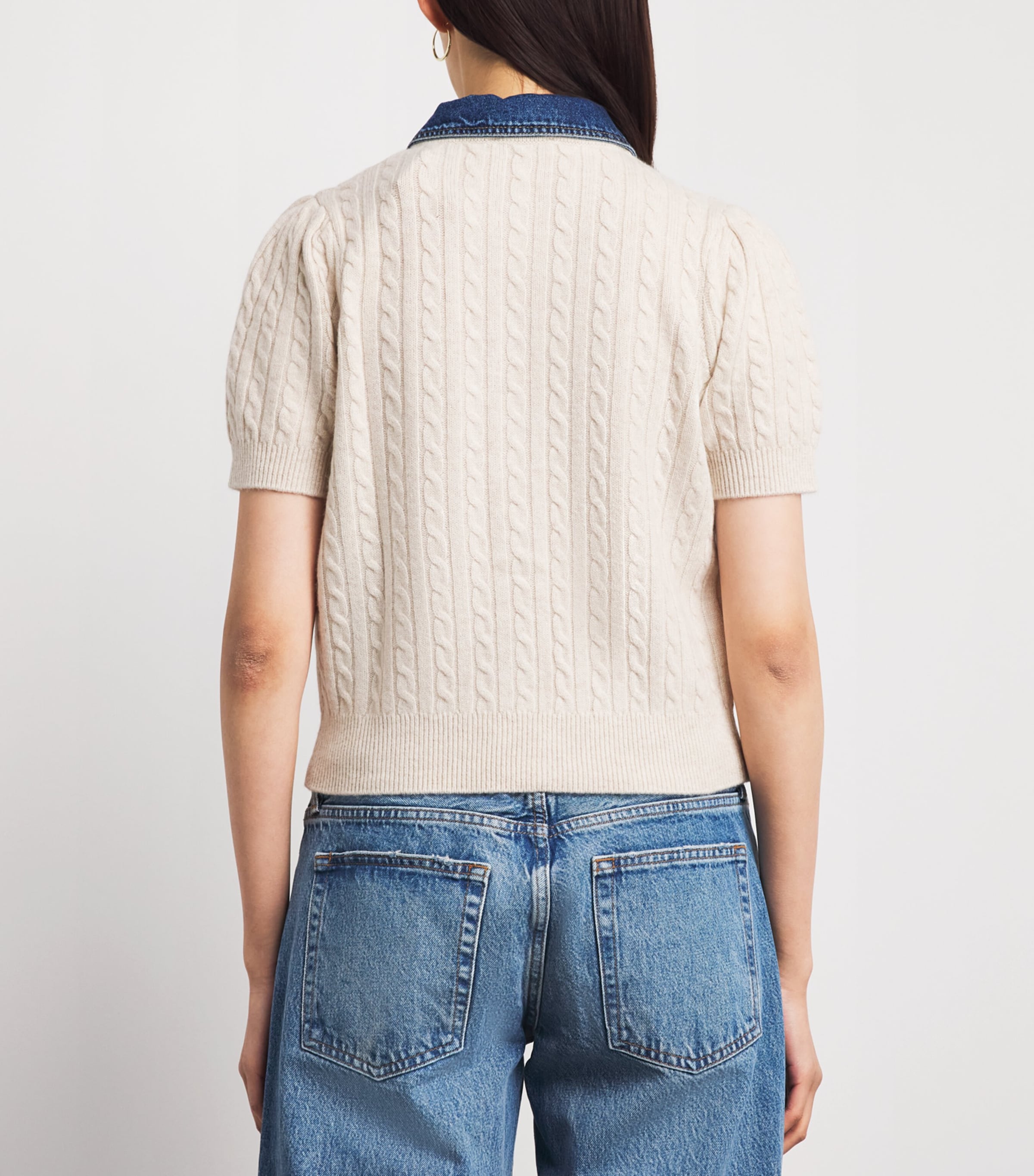 Sandro Paris Womens Wool-Cashmere Denim-Collar Cardigan Beige Image 4