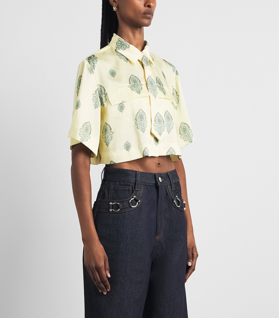 Sandro Paris Womens Paisley Tie-Detail Crop Top Light Yellow Image 4
