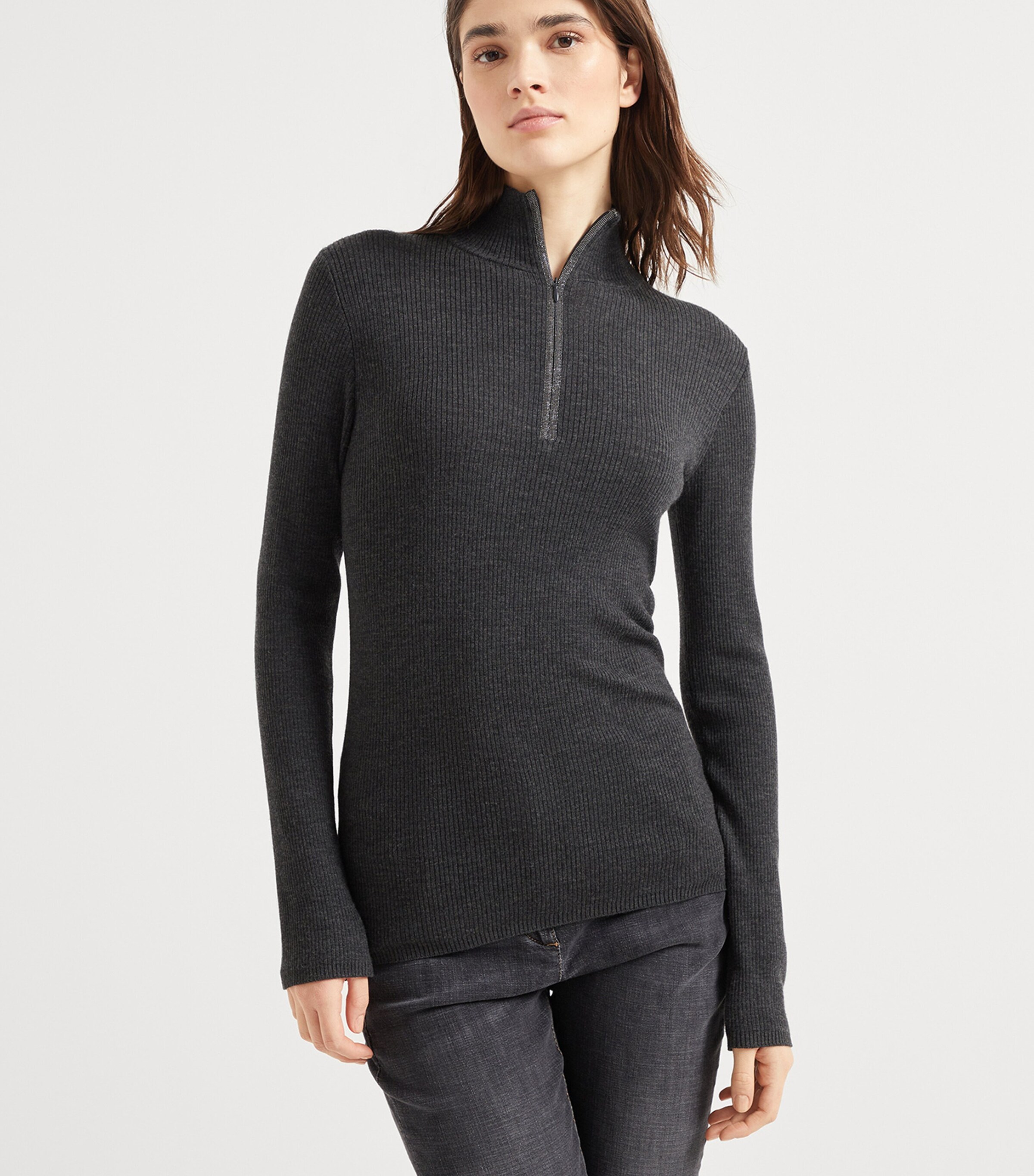 Brunello Cucinelli Womens Virgin Wool-Cashmere Half-Zip Sweater Image 2