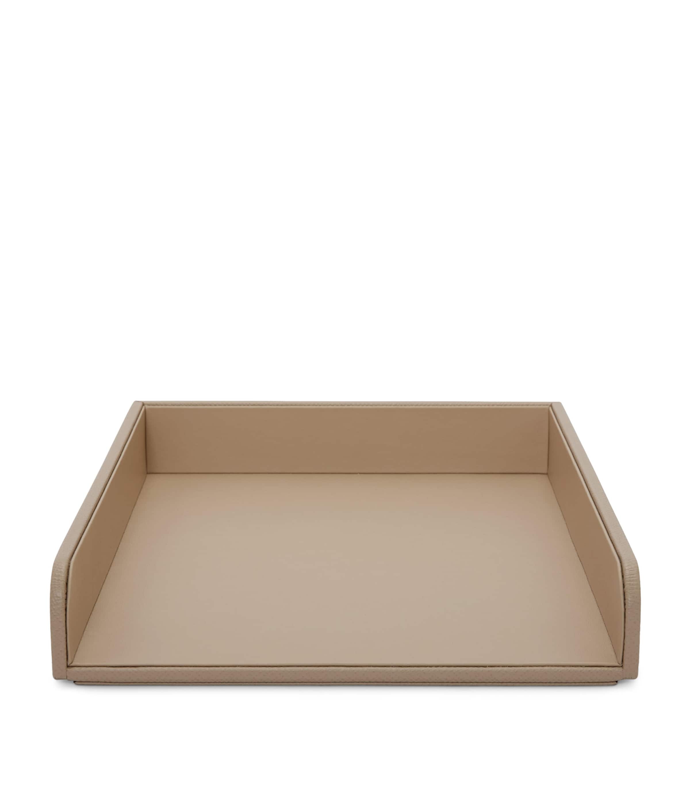 Smythson Panama Leather A4 Paper Tray Sandstone Image 1