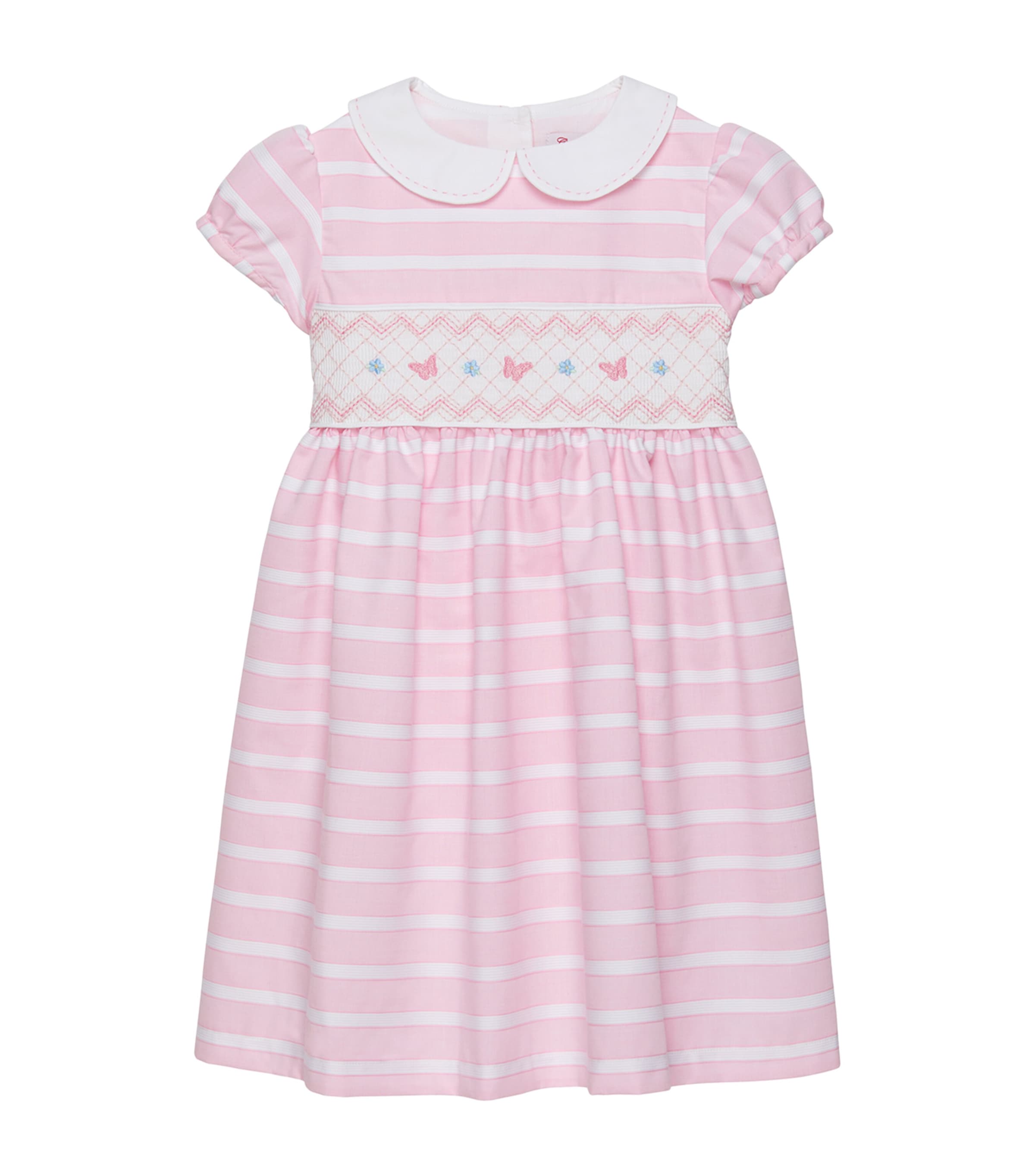 Trotters Embroidered Butterfly Striped Dress In Pink