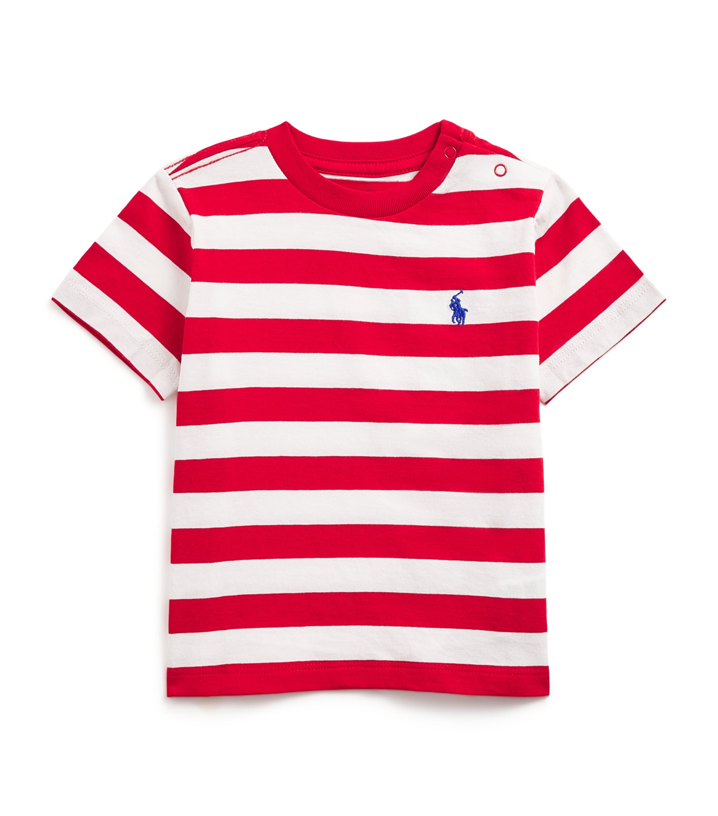 Cotton Polo Pony Stripe T-Shirt (3-24 Months) RED Image 1