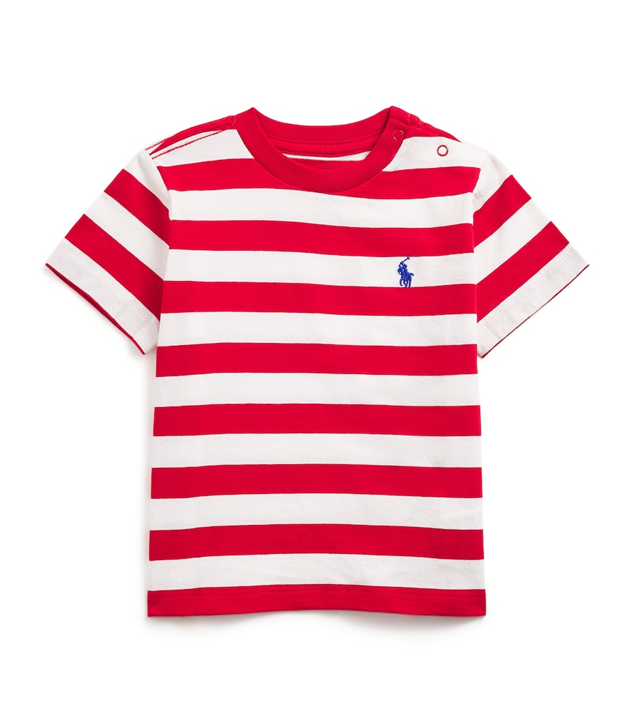 Cotton Polo Pony Stripe T-Shirt (3-24 Months) RED Image 1
