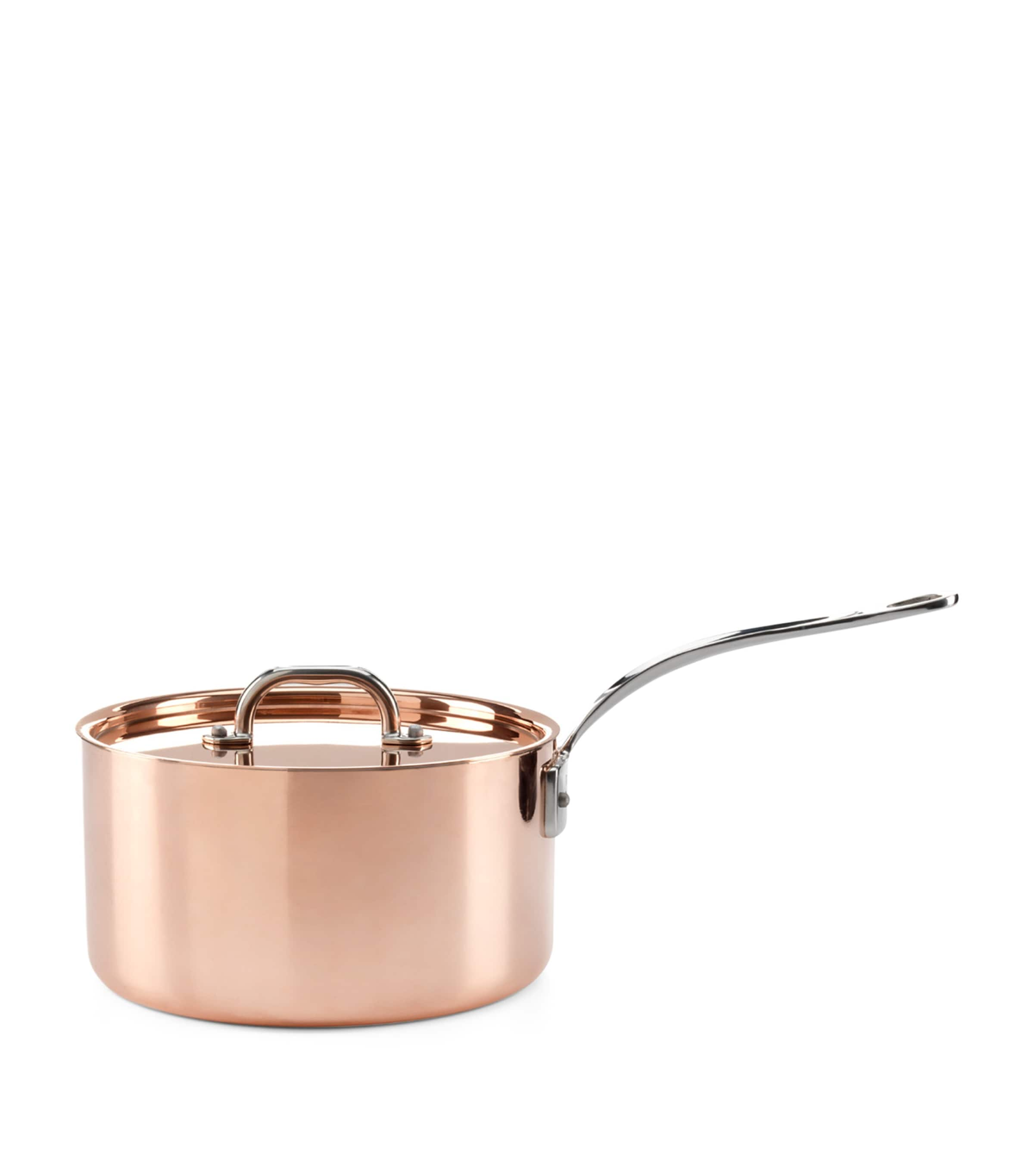 Shop Samuel Groves Copper Clad Saucepan With Lid In Brown