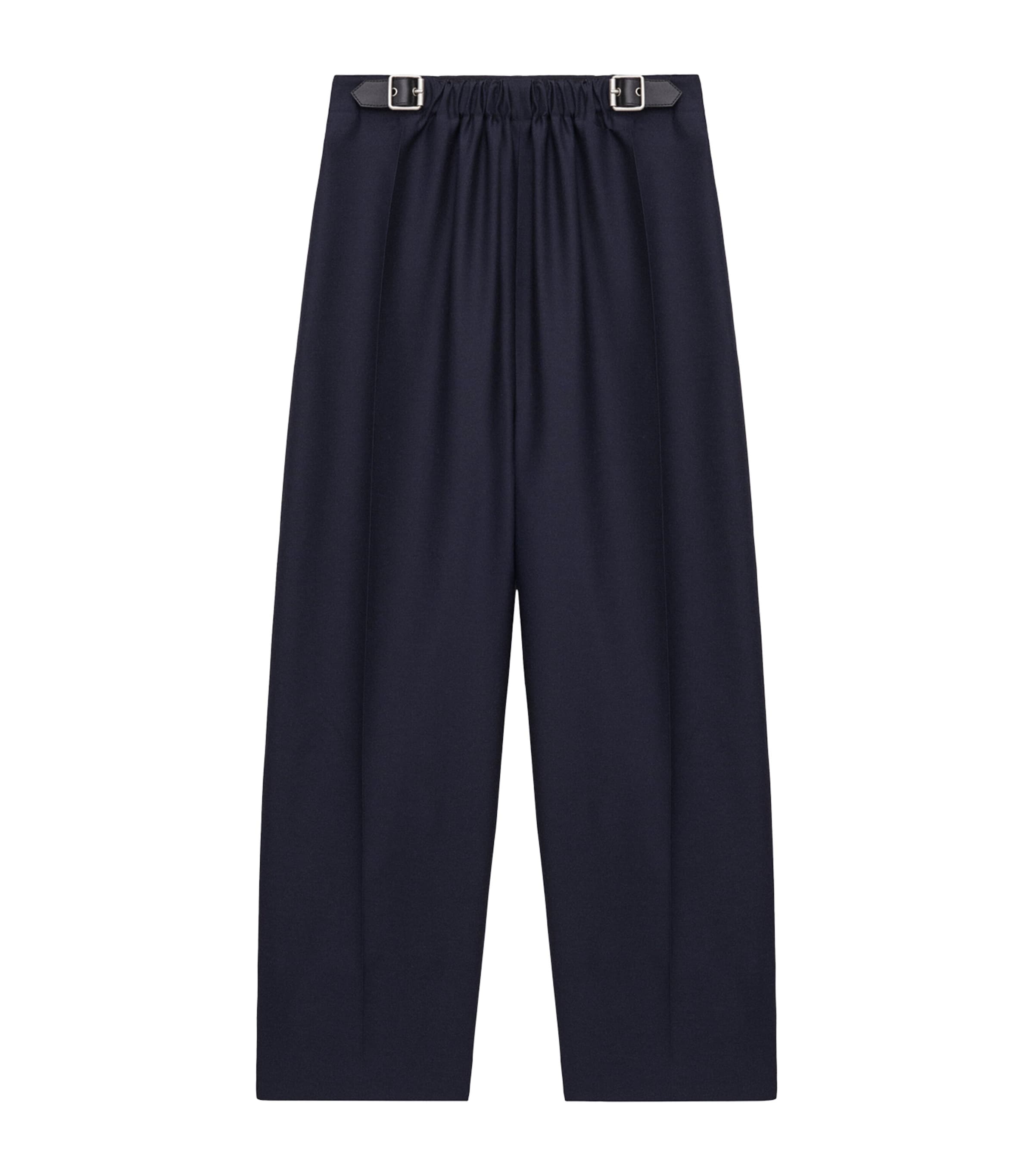 Loewe Womens Navy Blue Belted Wide-leg Wool-silk Blend Trousers In Black