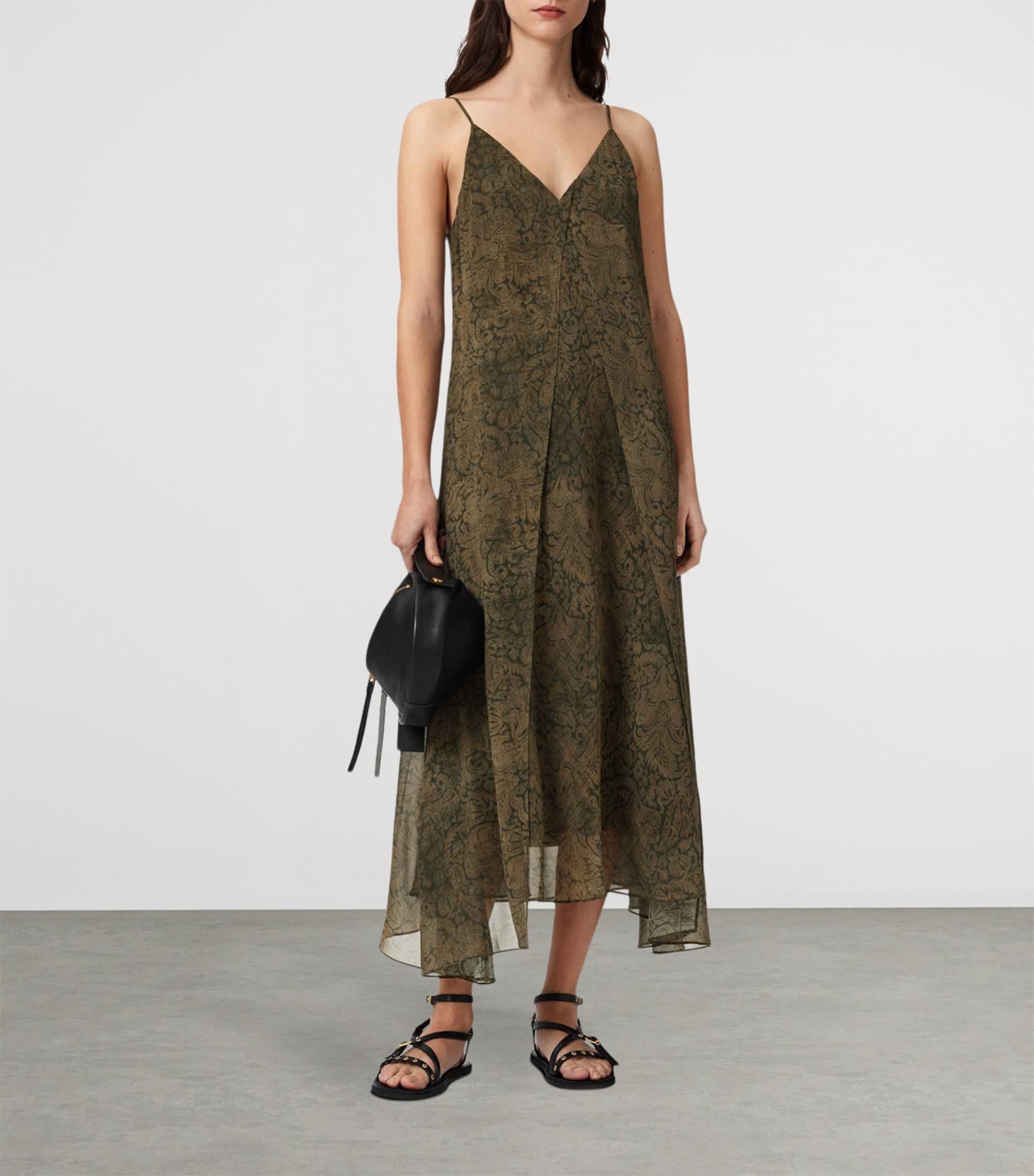 AllSaints Womens Vanda Paisley Dress Sirius Gold Black Image 2