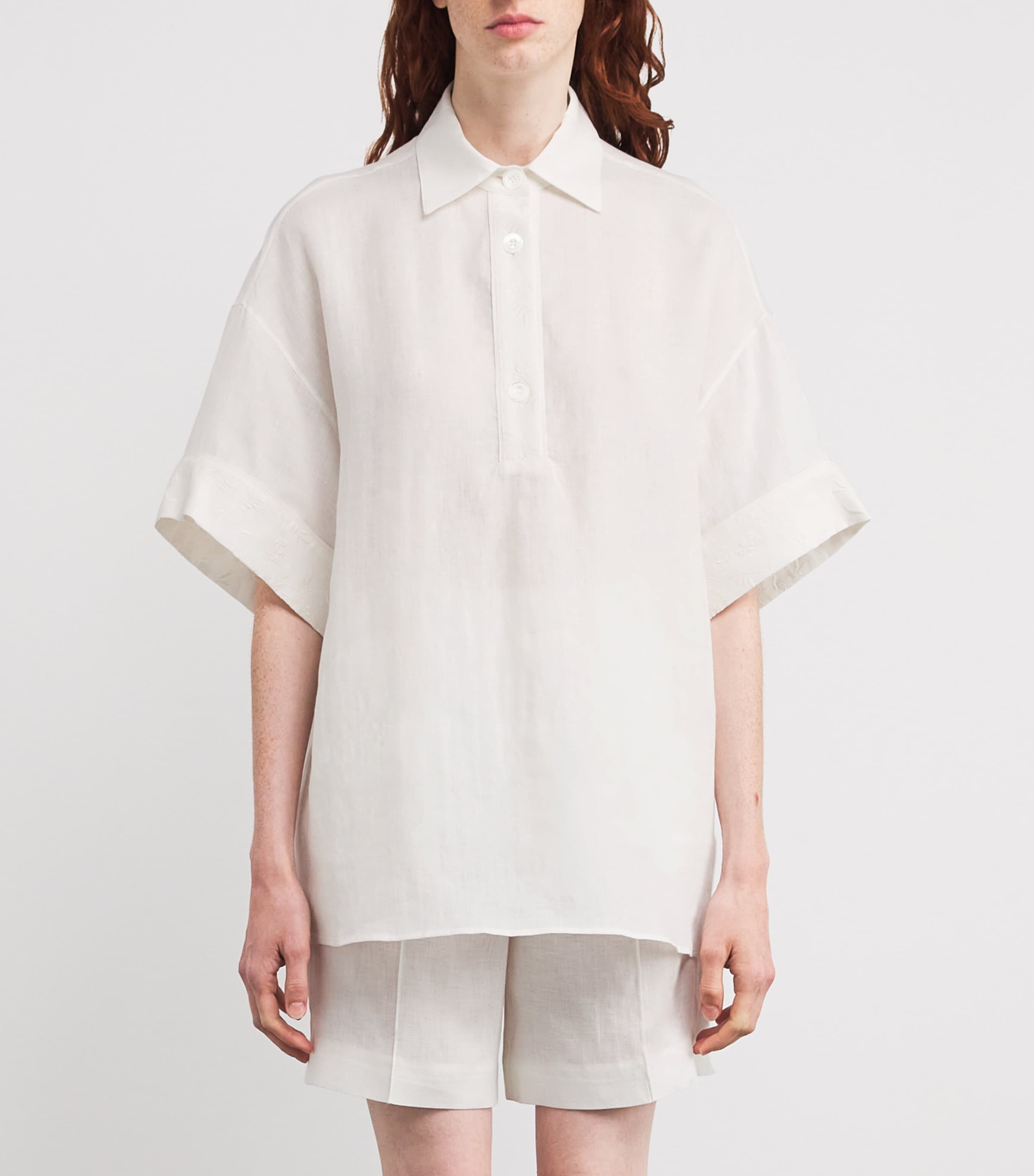 x Harrods Linen Embroidered Collared Shirt BIANCO Image 3