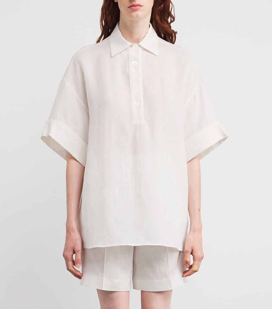 x Harrods Linen Embroidered Collared Shirt BIANCO Image 3