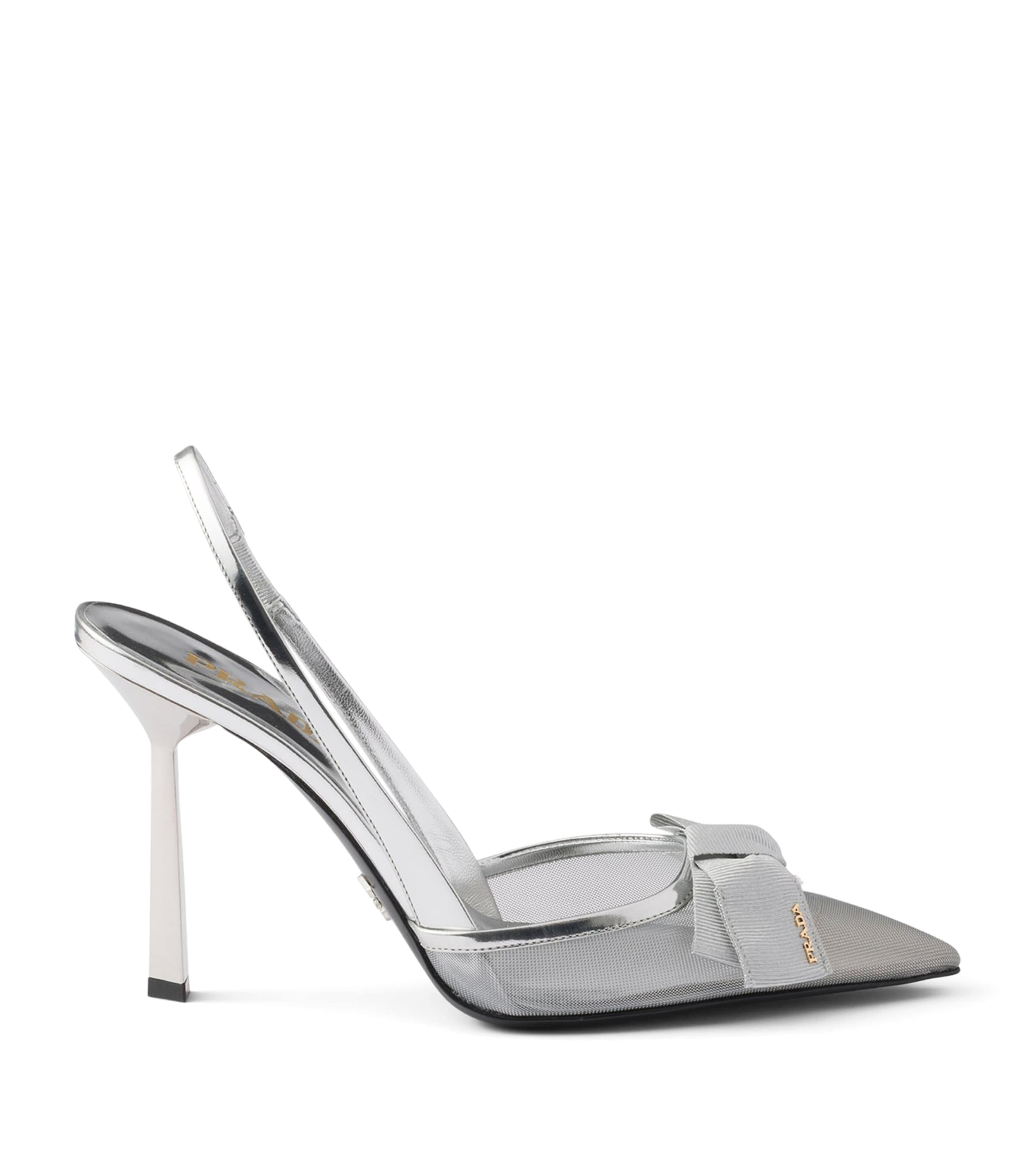 Prada Leather-Mesh Bow Slingback Pumps 100 Gold/silver Image 1