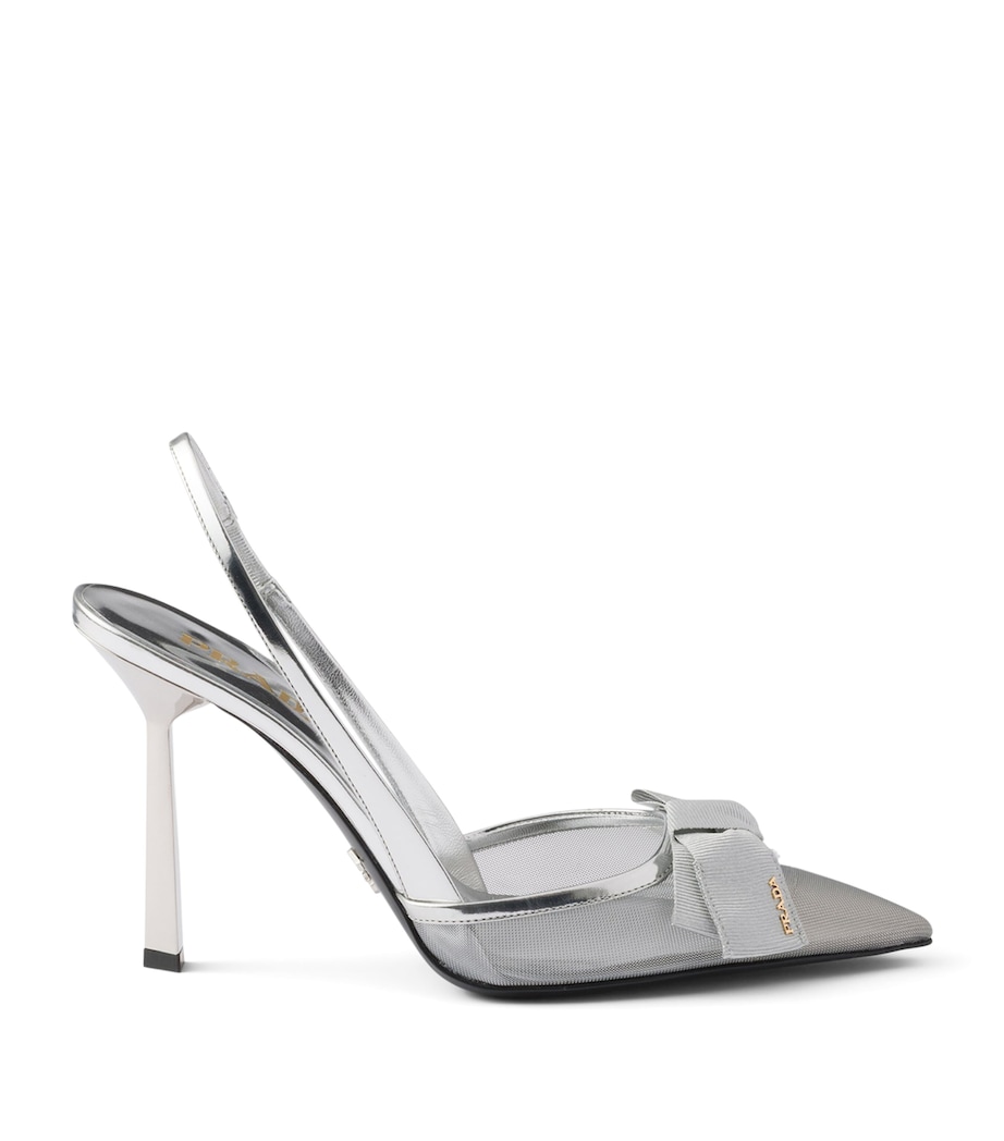 Prada Leather-Mesh Bow Slingback Pumps 100 Gold/silver Image 1