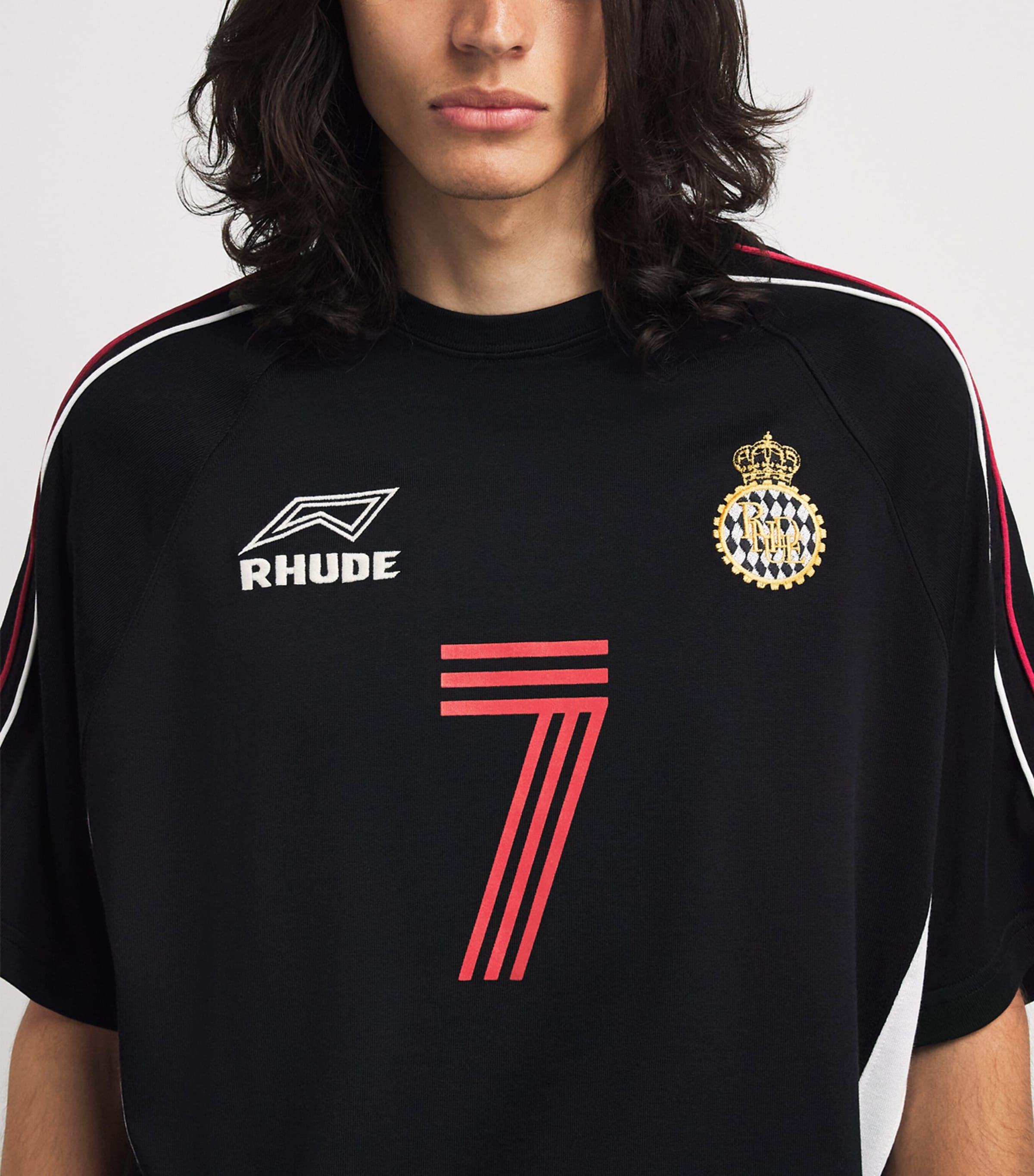 Rhude Mens Football Crest T-Shirt Blk/wht/red Image 3