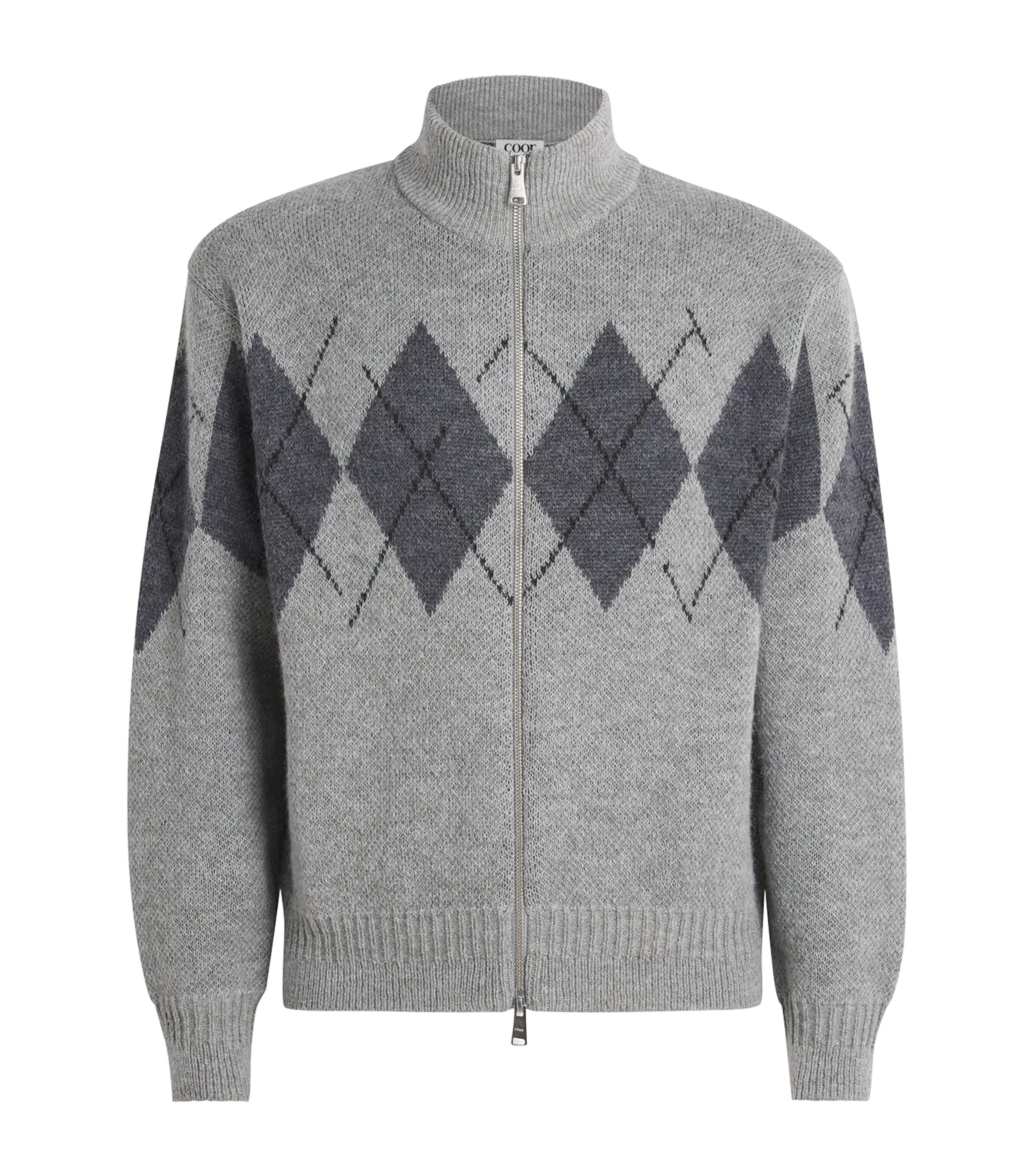 Coor Mens Argyle Zip-Up Sweater Melange Light Grey Image 1