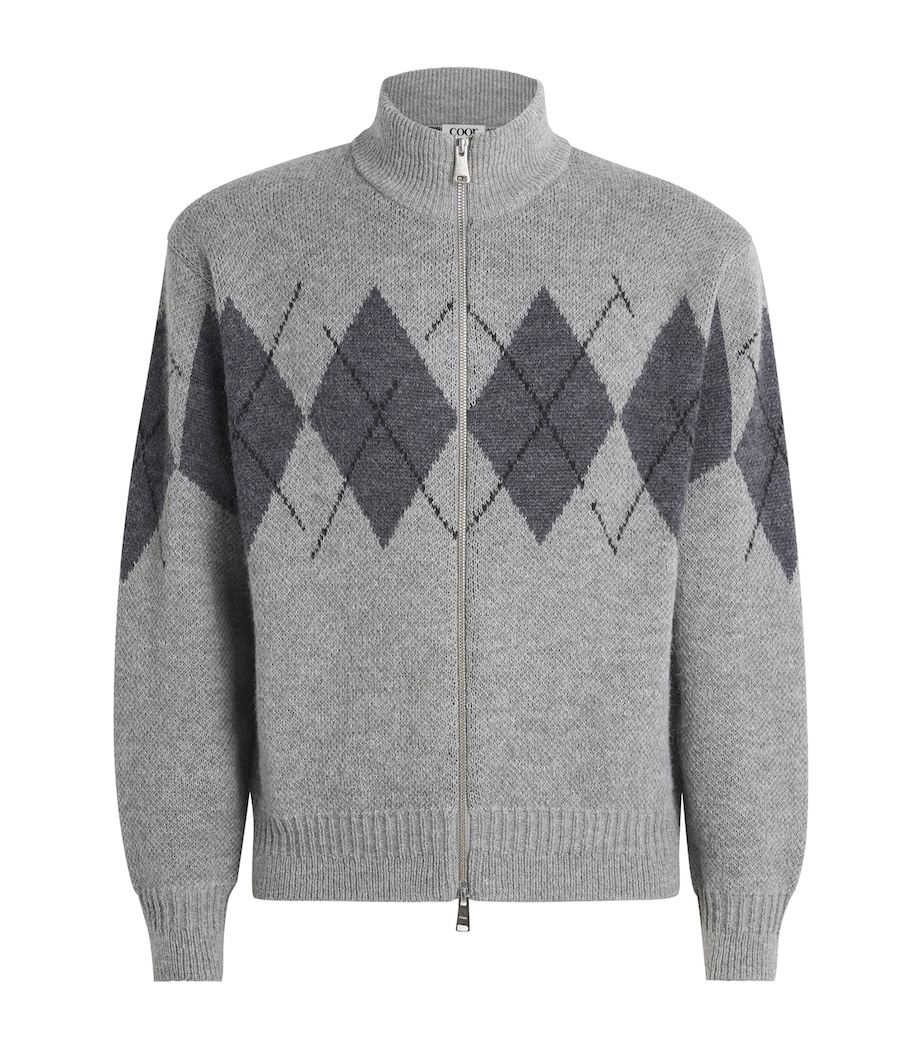 Coor Mens Argyle Zip-Up Sweater Melange Light Grey Image 1