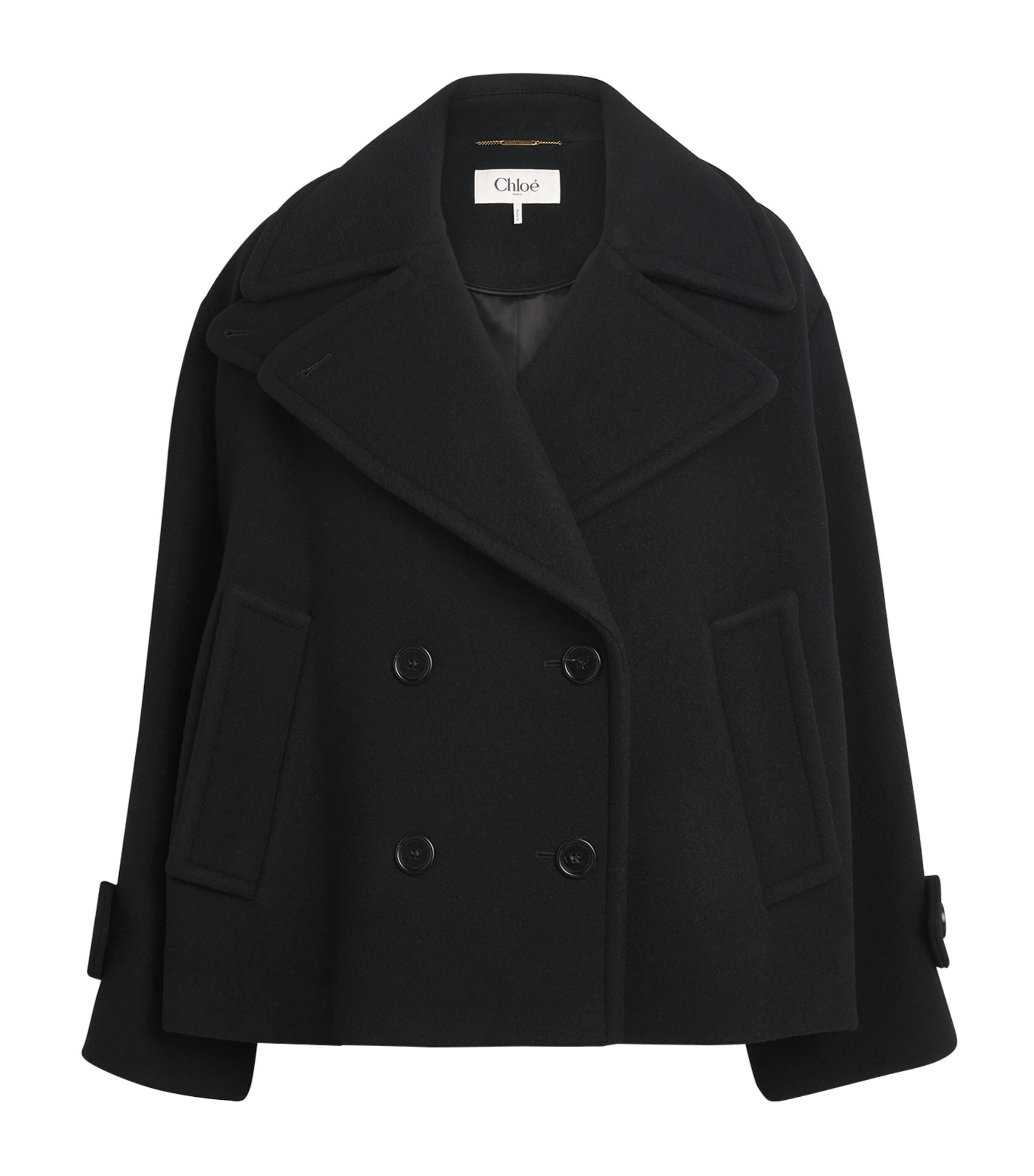 Cropped double-breasted wool pea coat