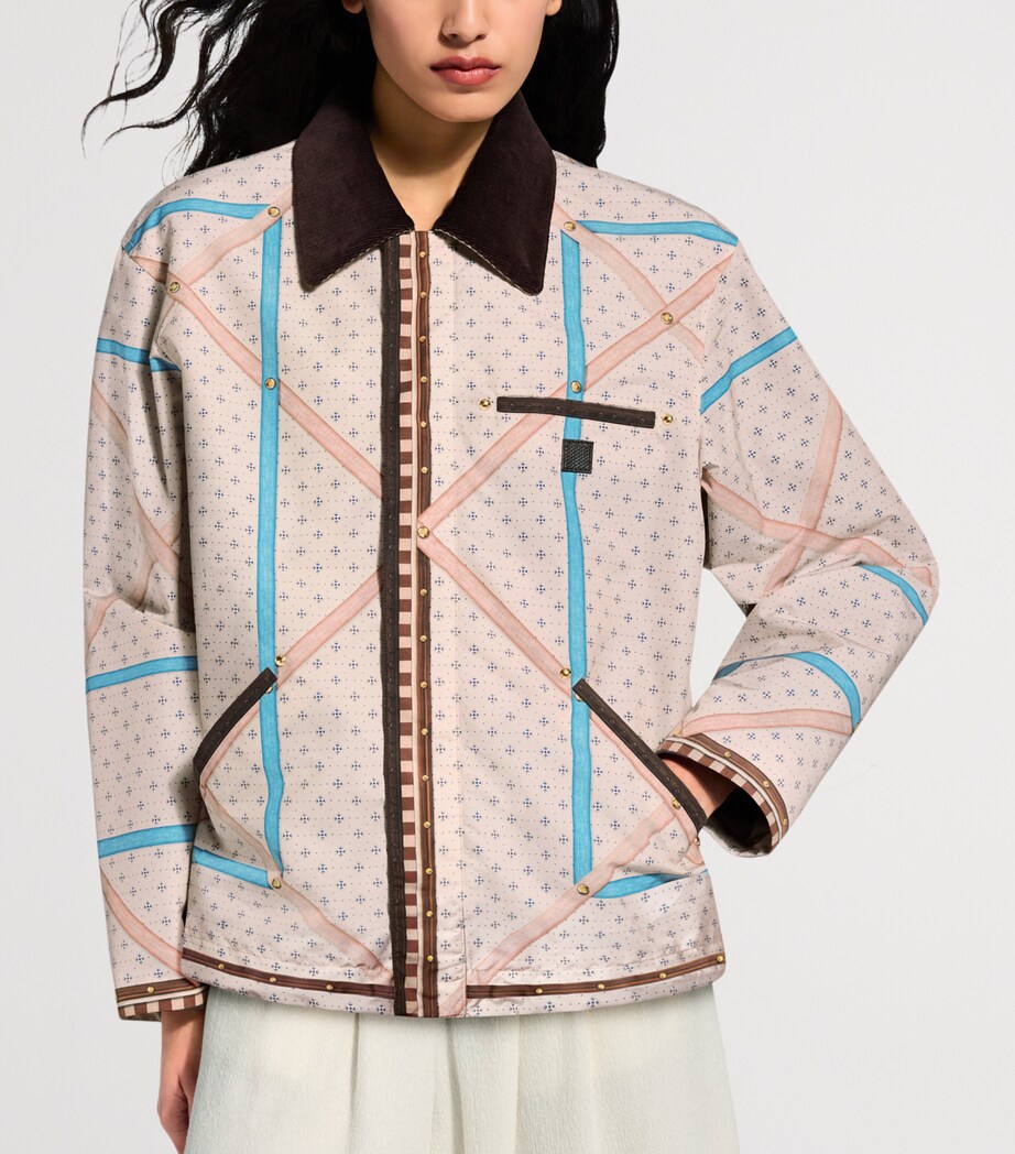 LOUIS VUITTON Womens Corduroy-Trim Trunk Print Jacket Beige Image 3