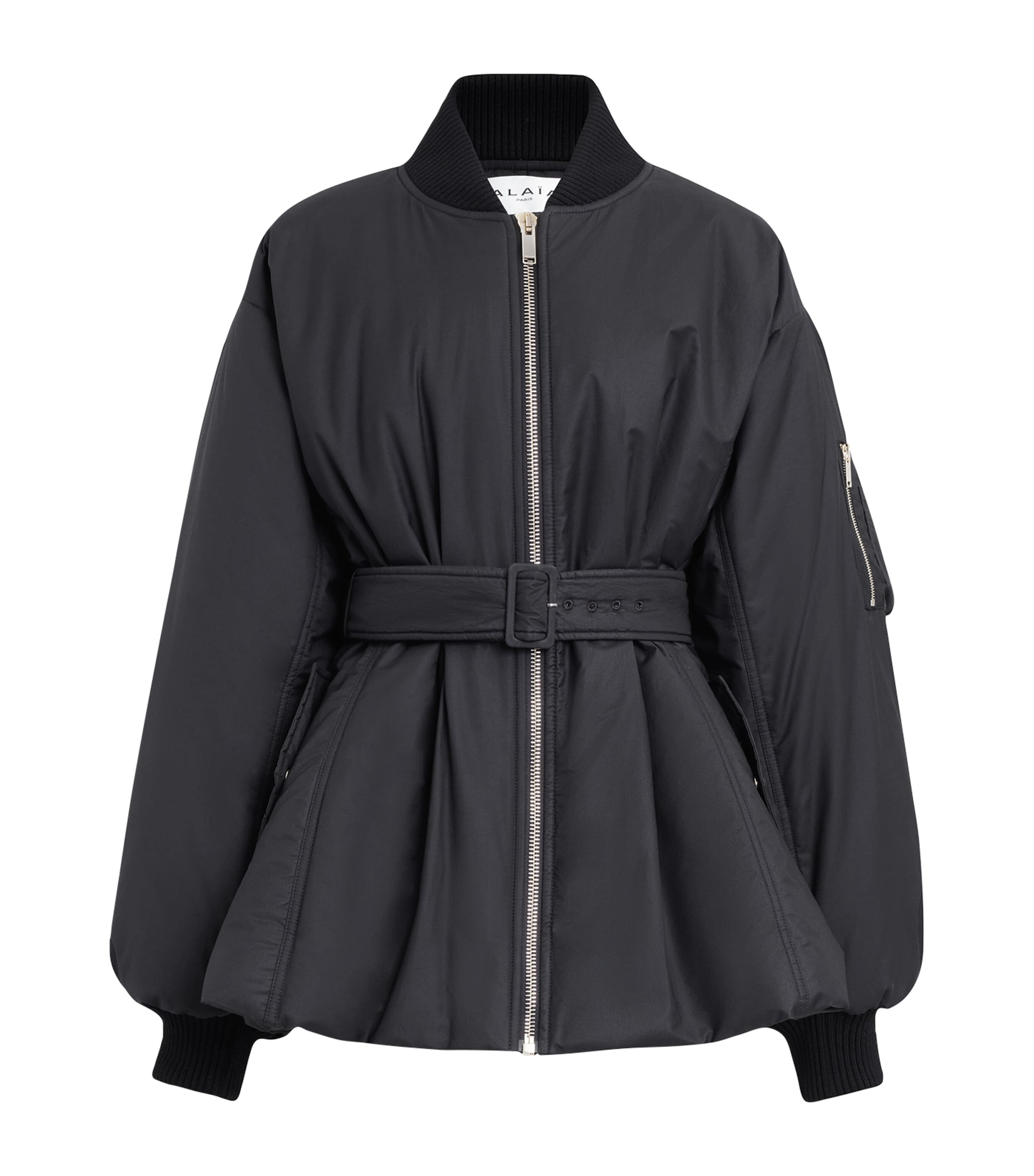 Alaïa Womens Belted Padded Shell Bomber Jacket Noir Alaia In Black