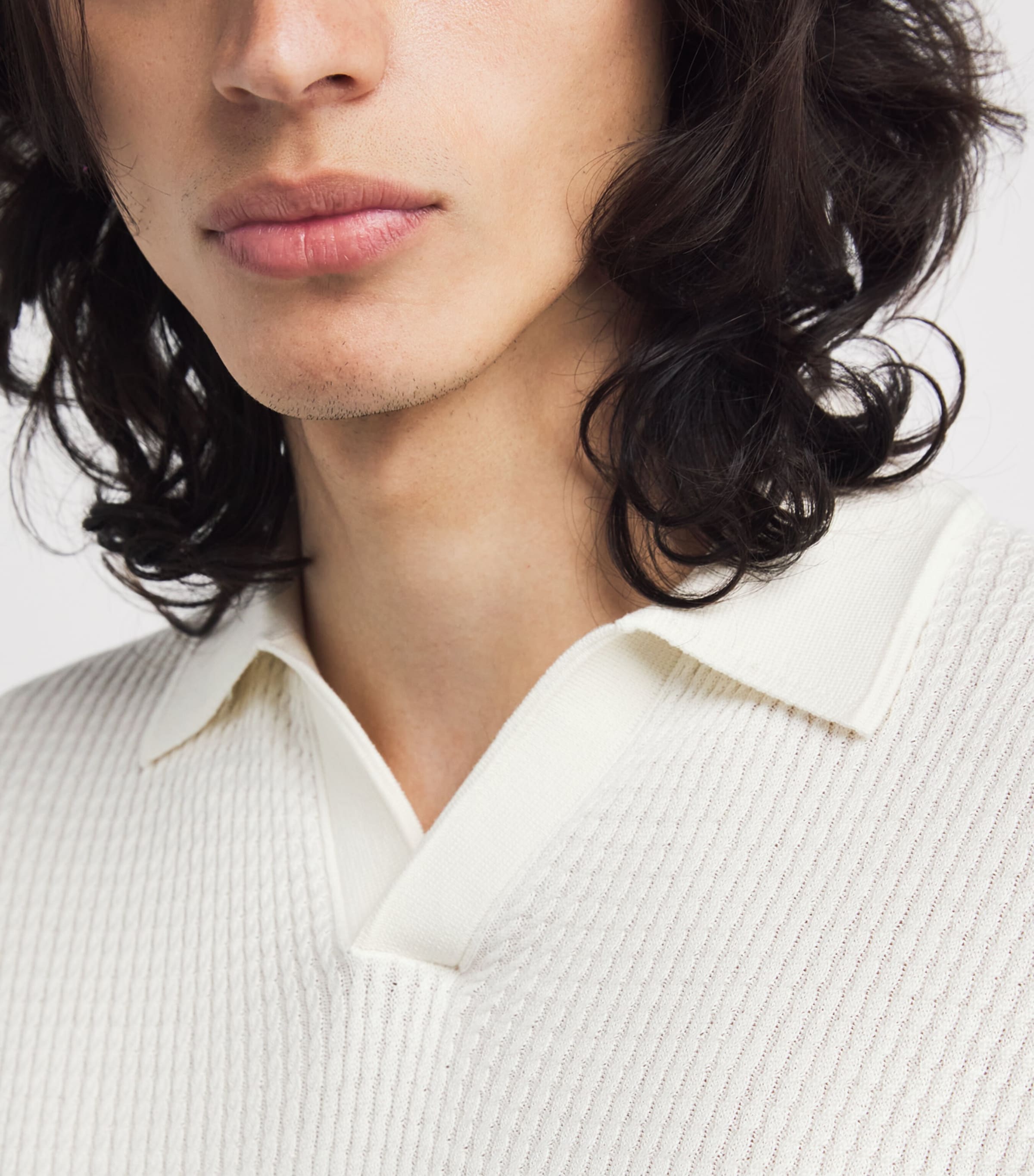 Cotton Rib-Knit Polo Shirt CHALK Image 6