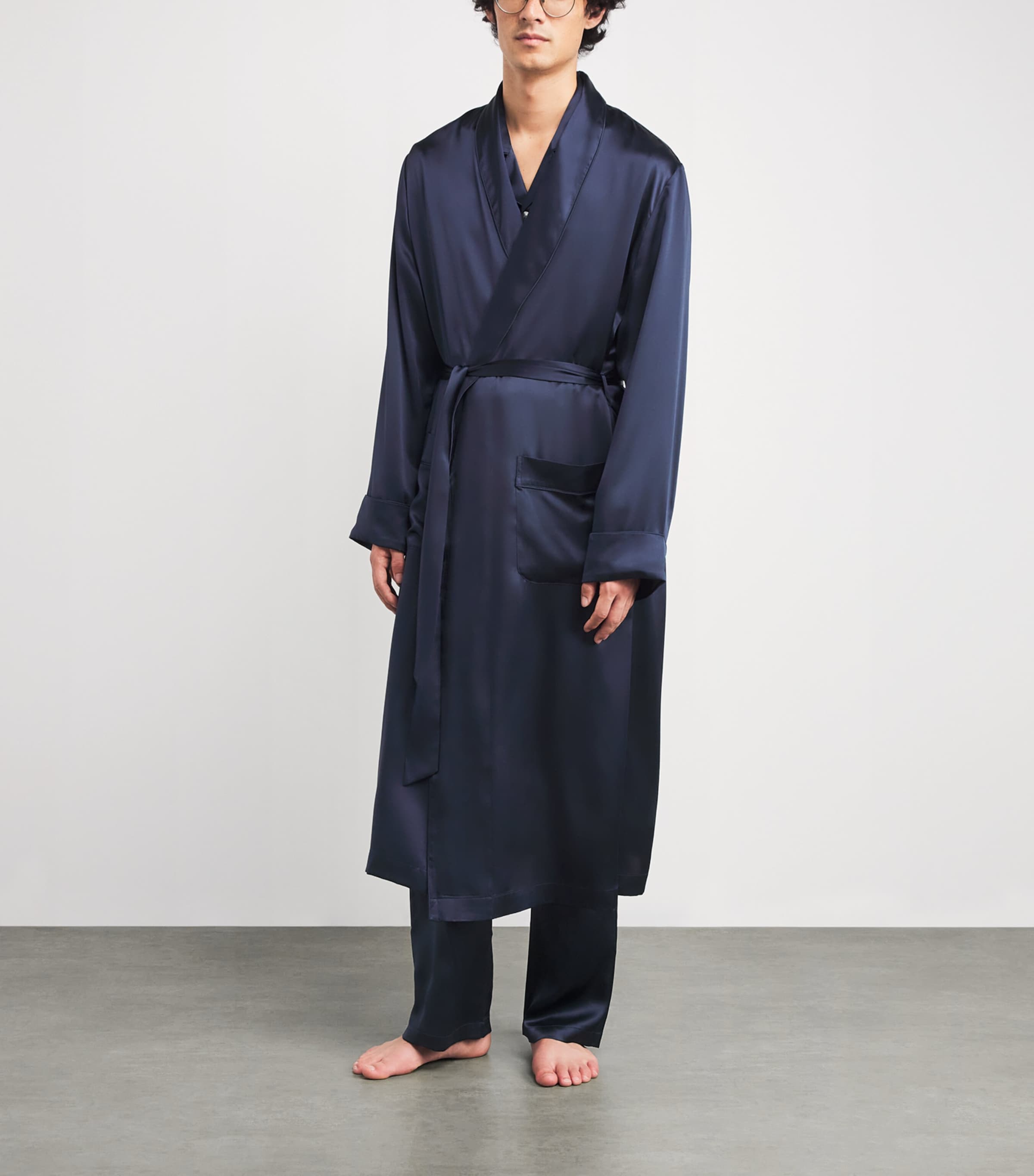 Silk Night Robe NAVY Image 2