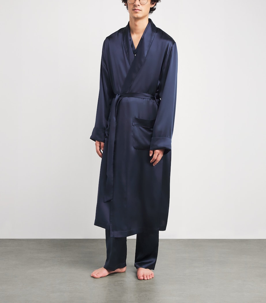Silk Night Robe NAVY Image 2