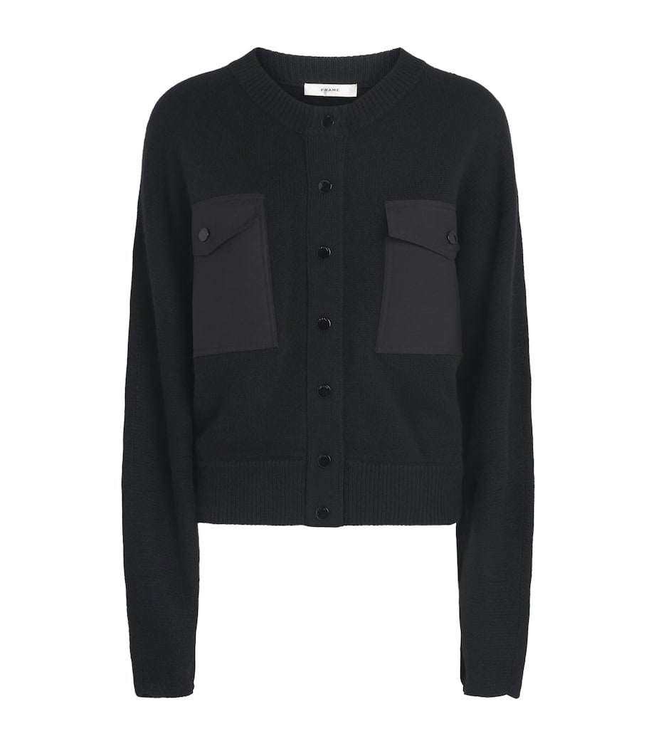 FRAME Womens Cashmere Patch-Pocket Cardigan Black Image 1