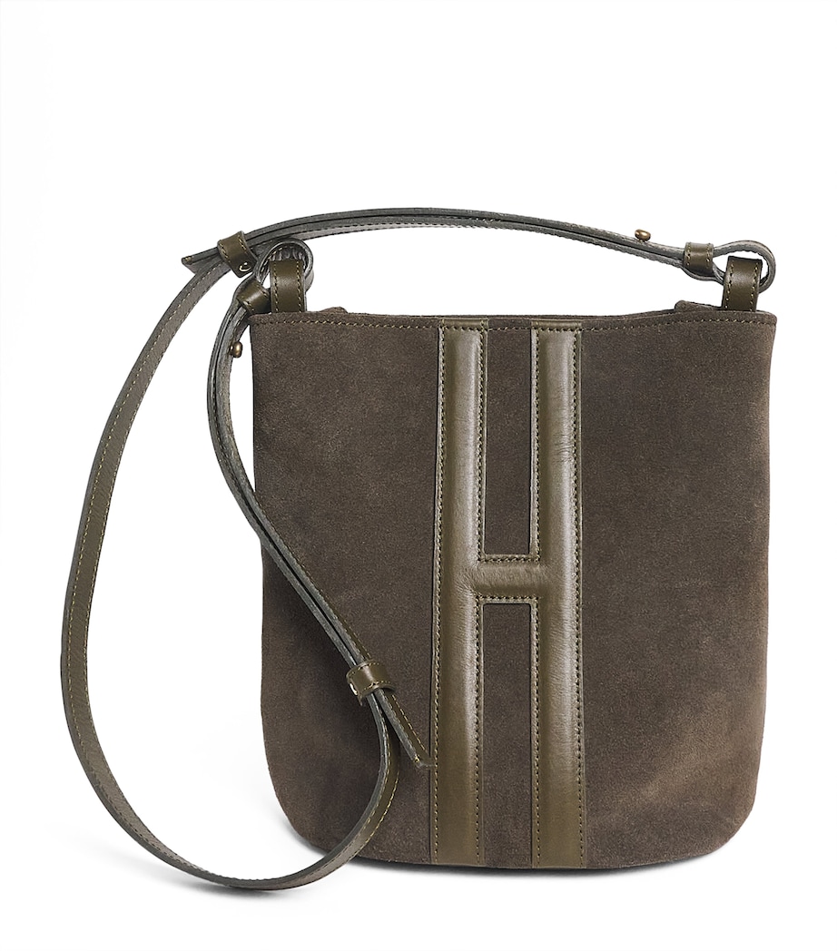 Harrods x Tusting Small Suede H Cross-Body Bag Olive Image 1