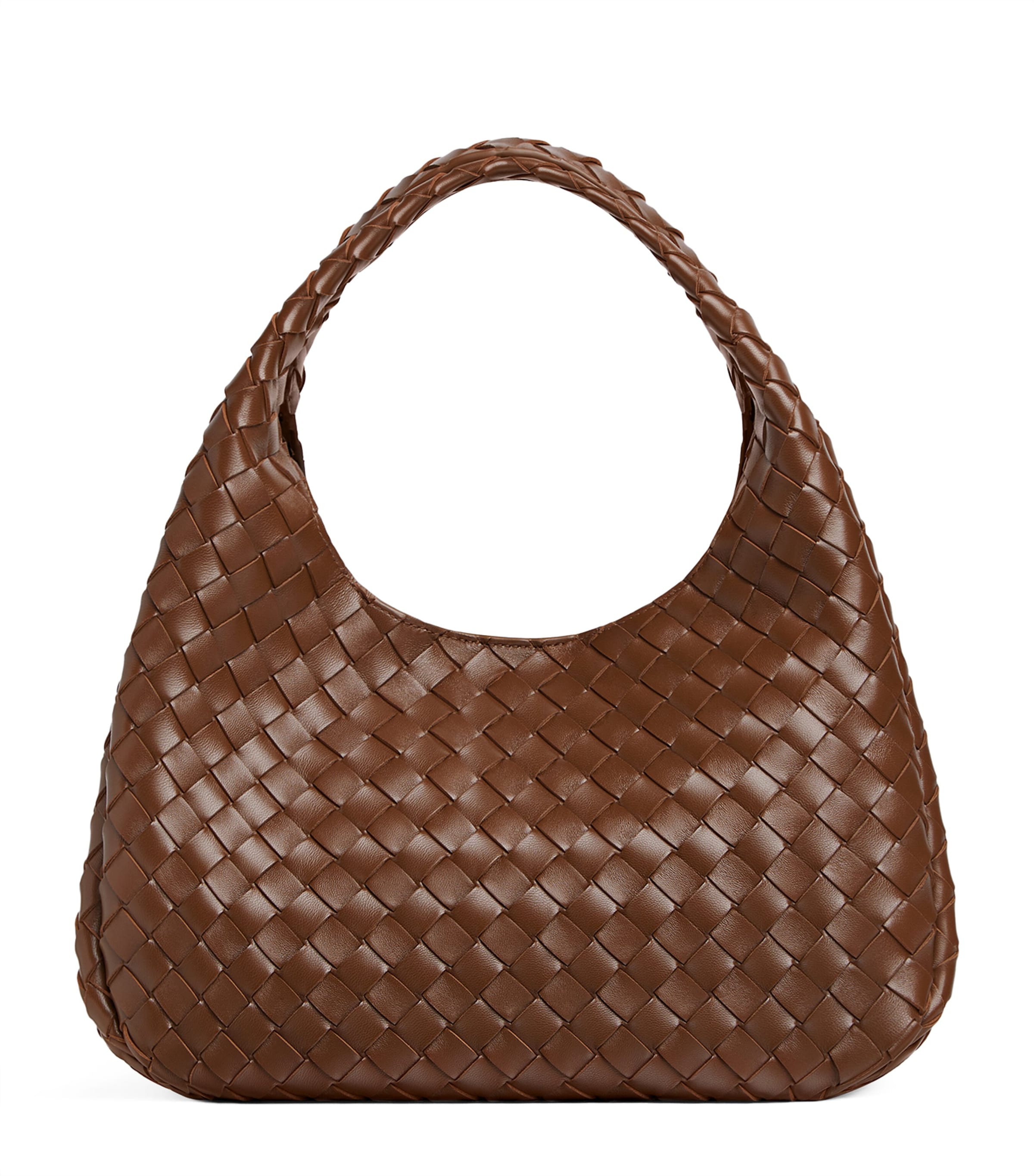 Bottega Veneta Medium Leather Intrecciato Campana Shoulder Bag In Gray