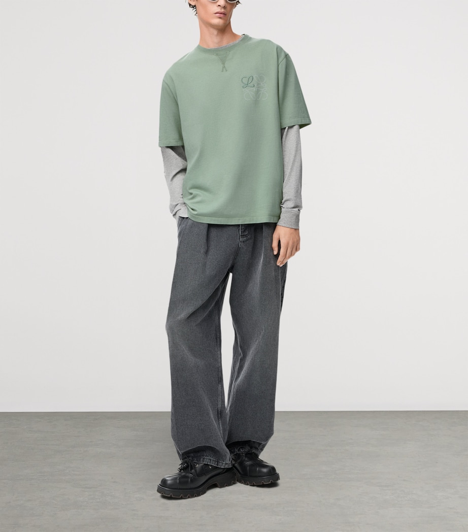 LOEWE Mens Cotton-Blend Anagram T-Shirt Sage Image 2
