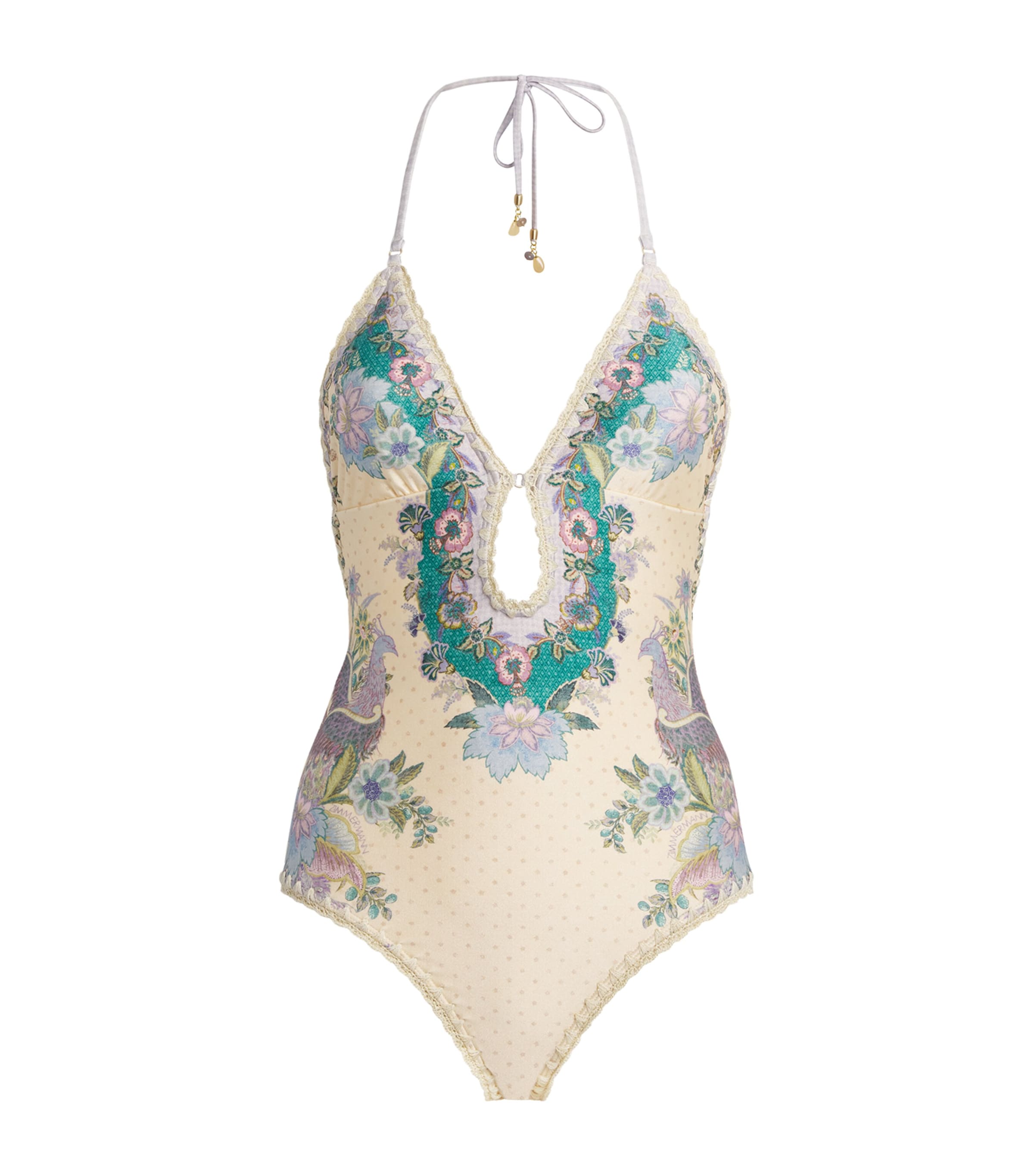 Zimmermann Womens Crochet Indra Swimsuit Cream Scarf Floral Image 1