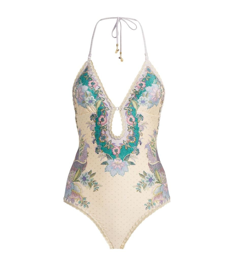 Zimmermann Womens Crochet Indra Swimsuit Cream Scarf Floral Image 1