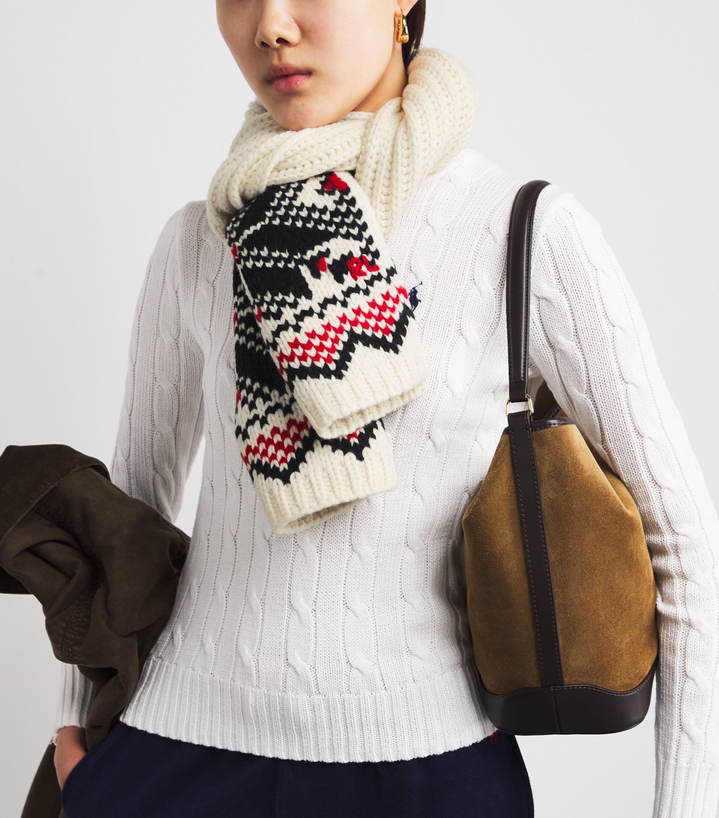 Polo Ralph Lauren Womens Wool Jacquard Snowflake Scarf Cream Image 2