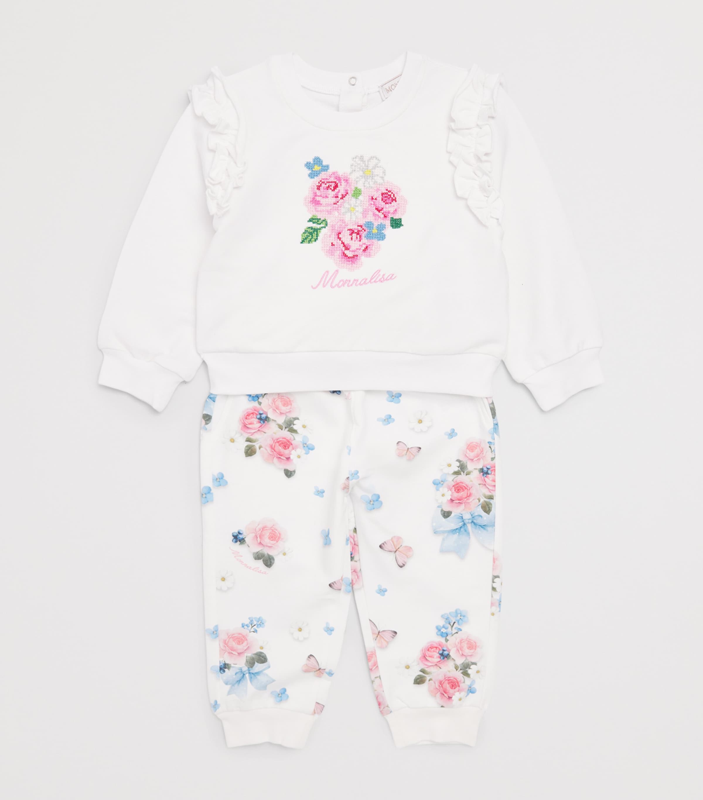 Monnalisa Floral and Butterfly Leggings (3 Months-3 Years) Optical White Image 3