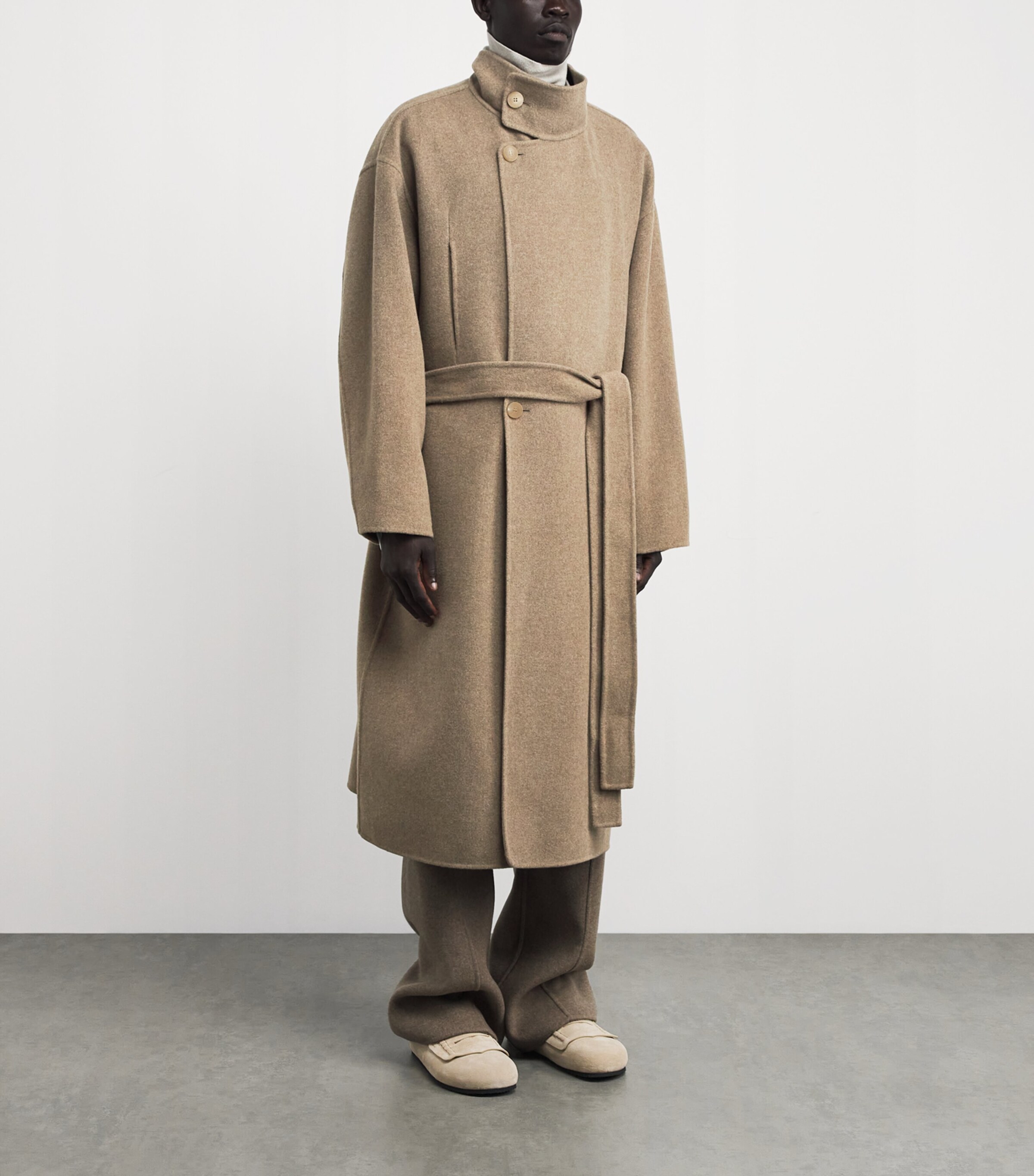 Wool-Cashmere Asymmetic Overcoat WALNUT Image 3