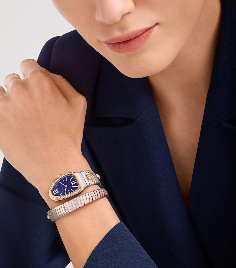 Bvlgari Small Rose Gold, Stainless Steel and Diamond Serpenti Tubogas Studs Watch 35mm Stones Image 3