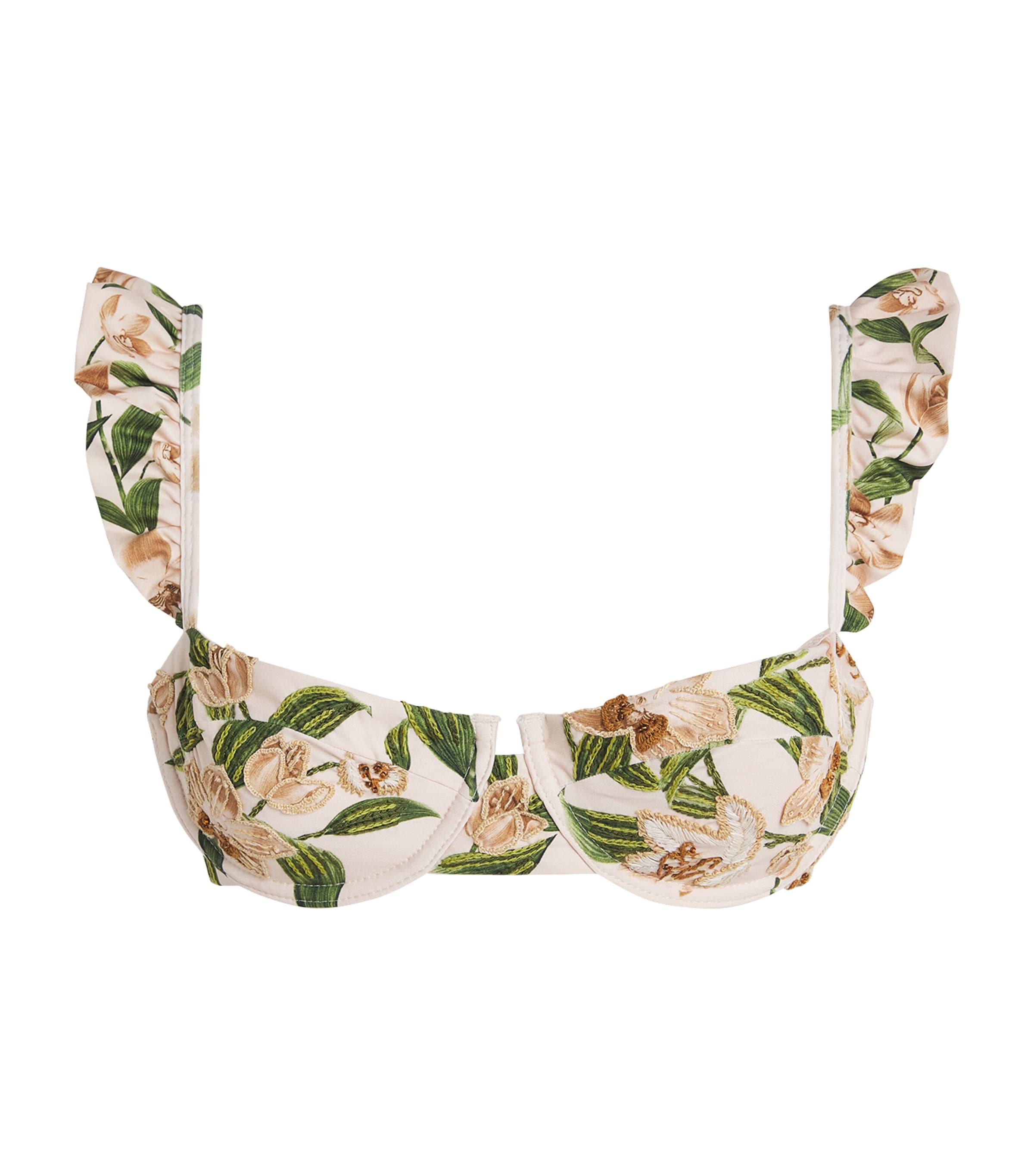 Agua By Agua Bendita Ruffle Kiwi Bikini Top In Multi