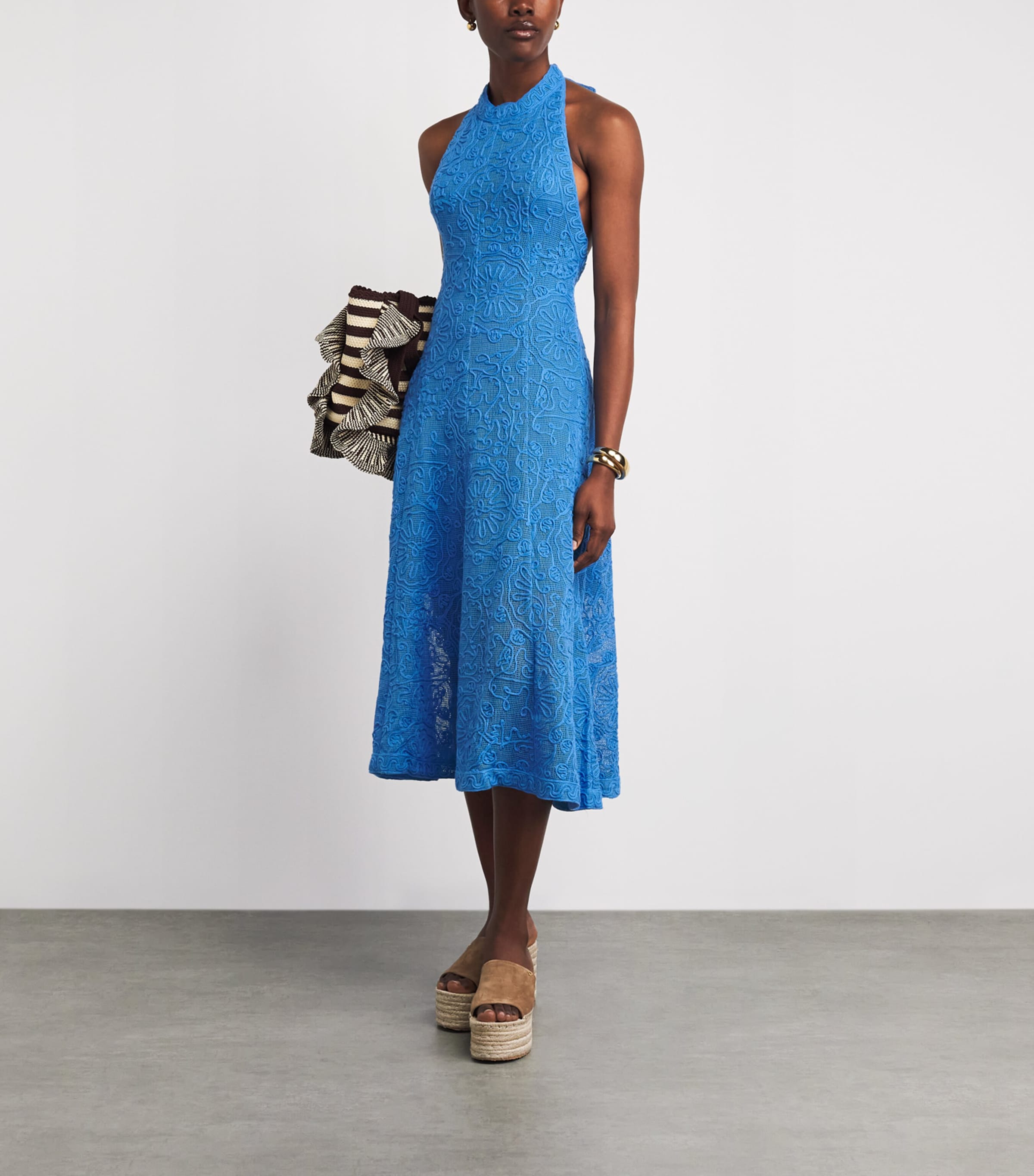 Maje Womens Guipure Lace Midi Dress Blue Image 2