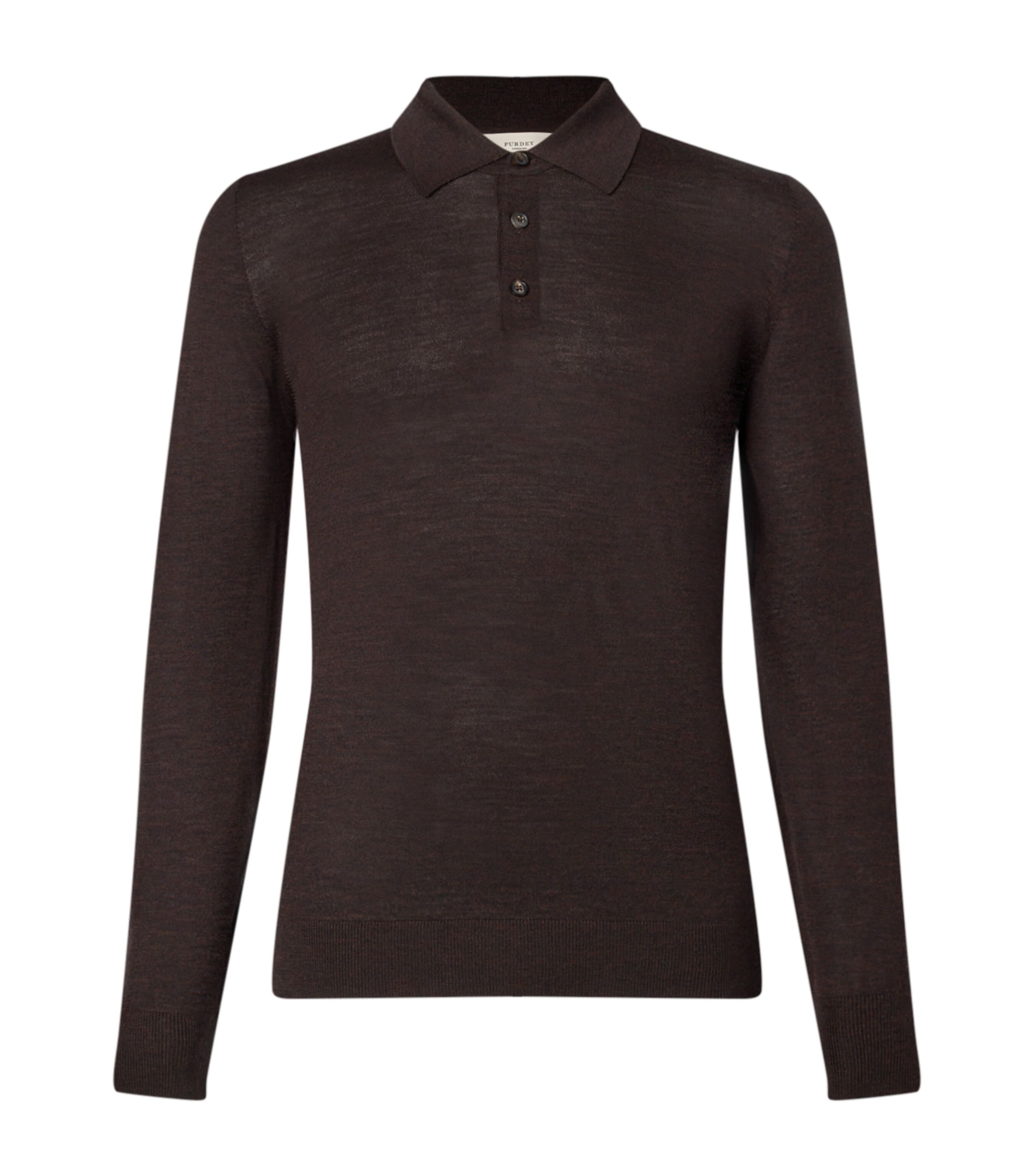 Wool Long-Sleeve Polo Shirt DARK CHOCOLATE Image 1