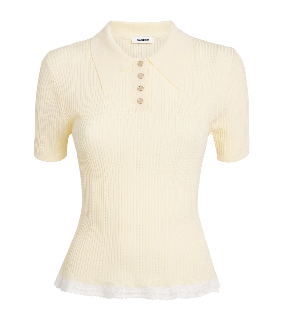 Sandro Paris Womens Knit Slim Polo Shirt Vanilla Image 1