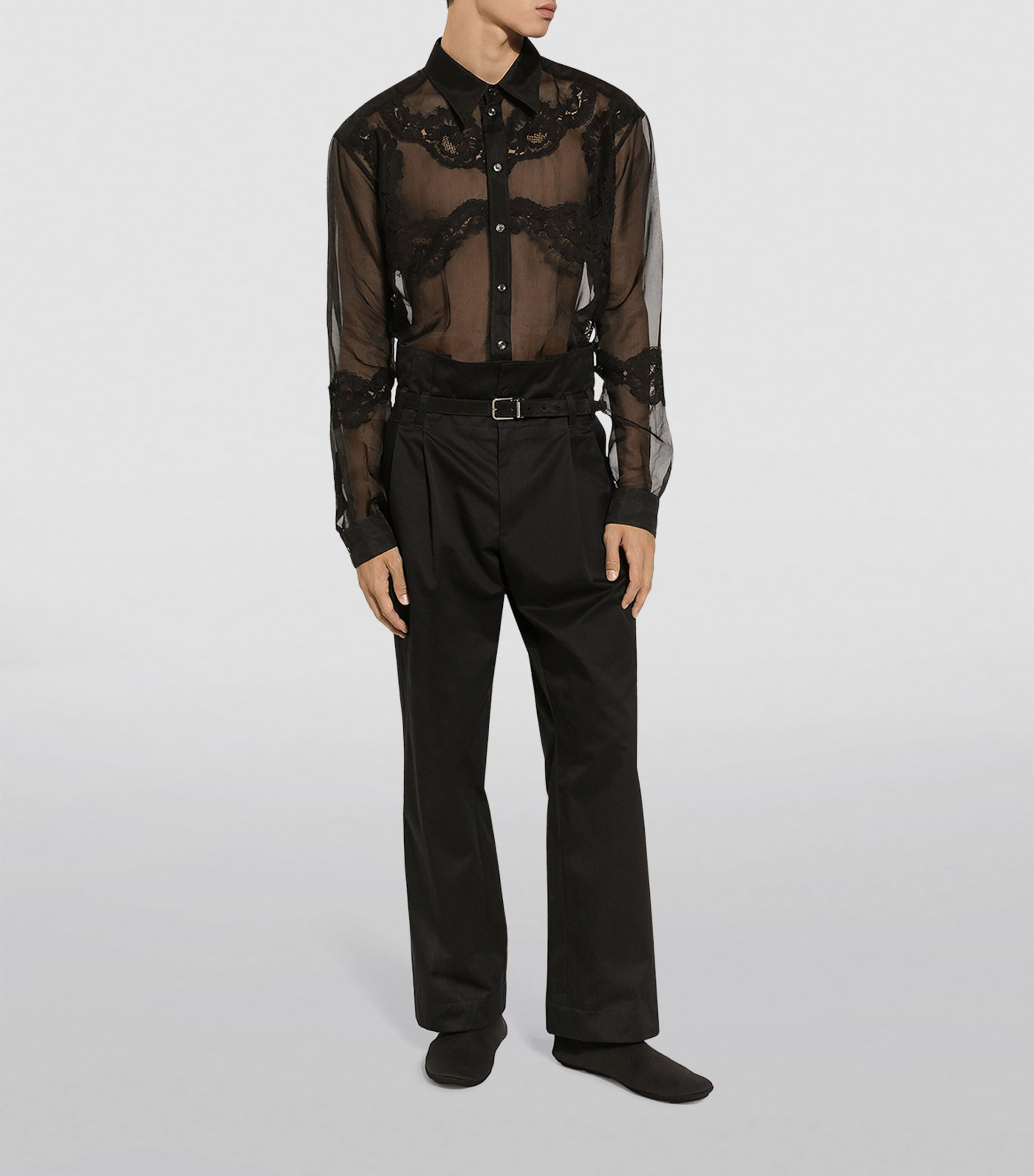 Lace-Trim Shirt N0000-BLACK Image 2