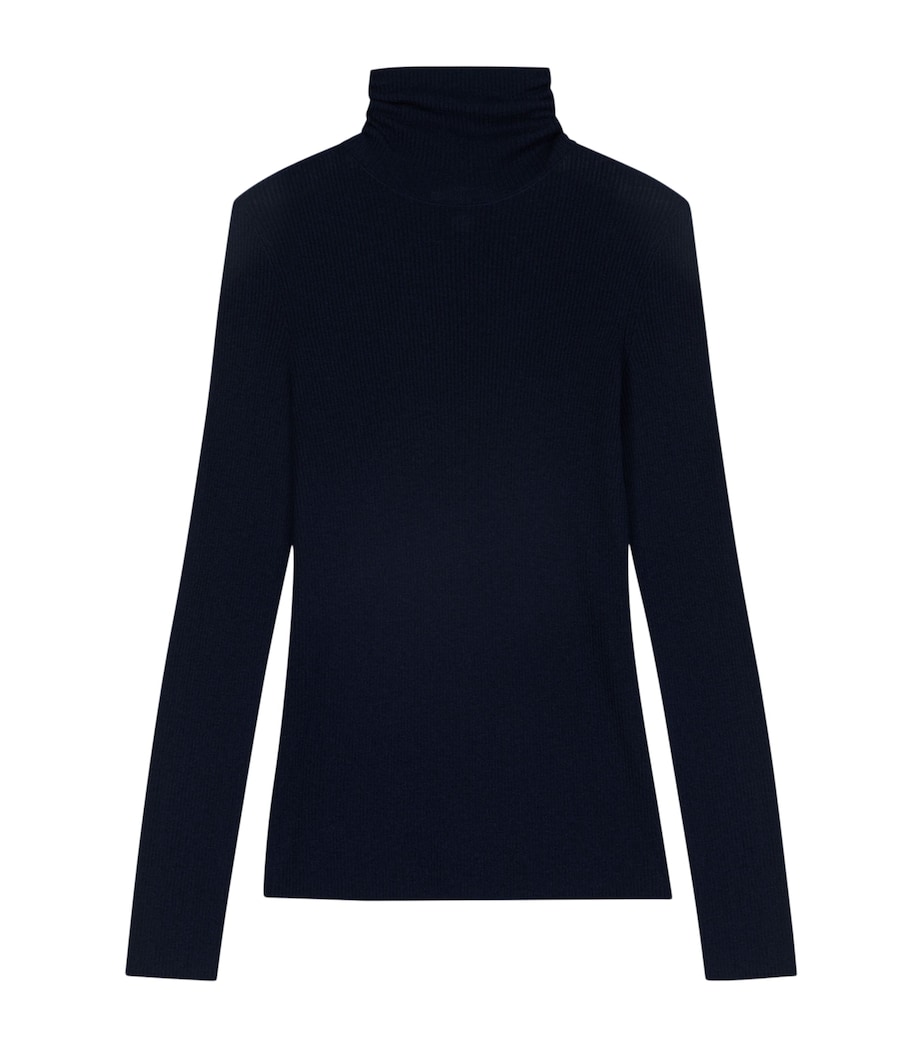 Maje Womens Wool-Silk Rollneck Sweater Navy Image 1