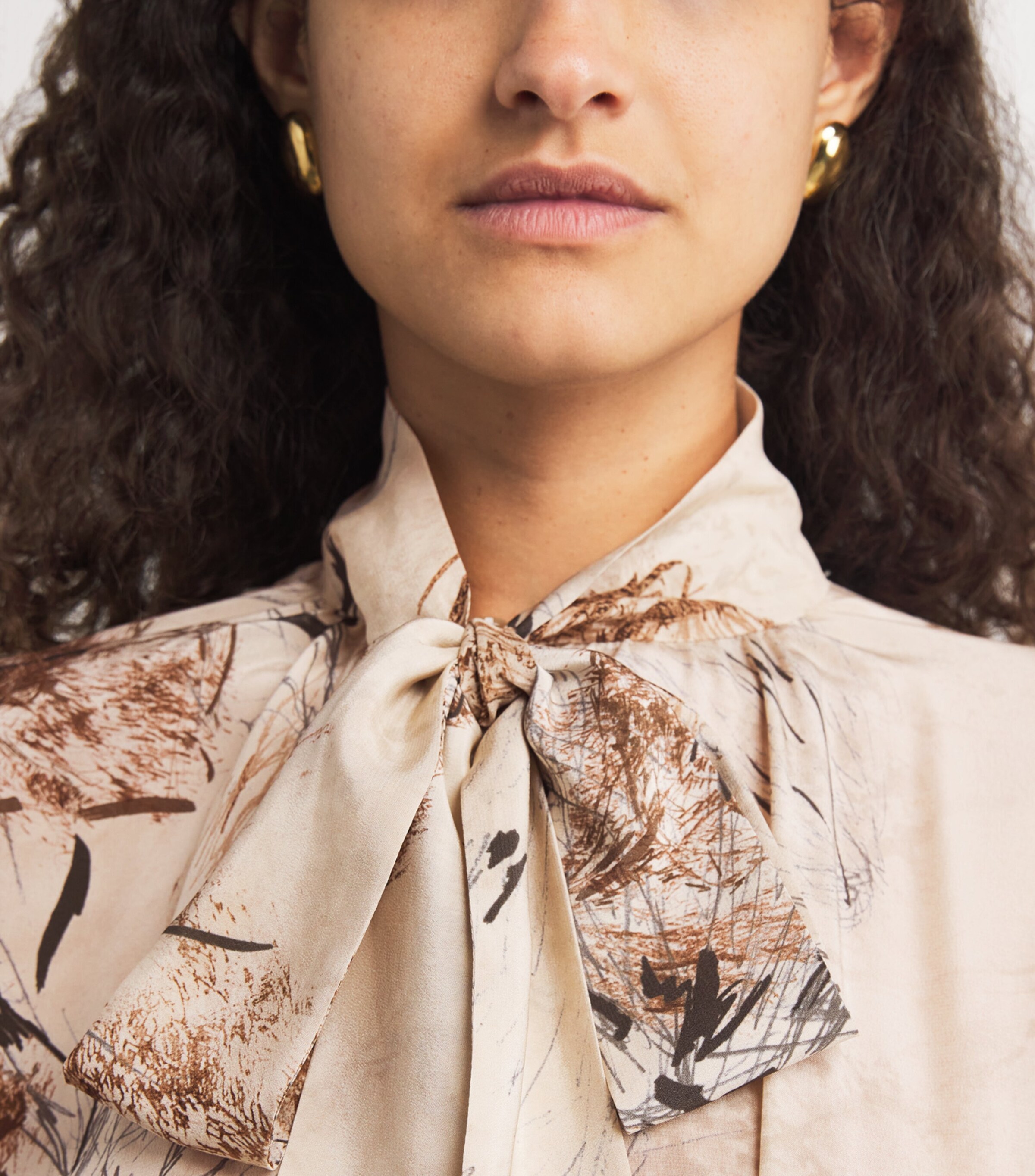 Silk Printed Pussybow Maxi Dress VISONE Image 6